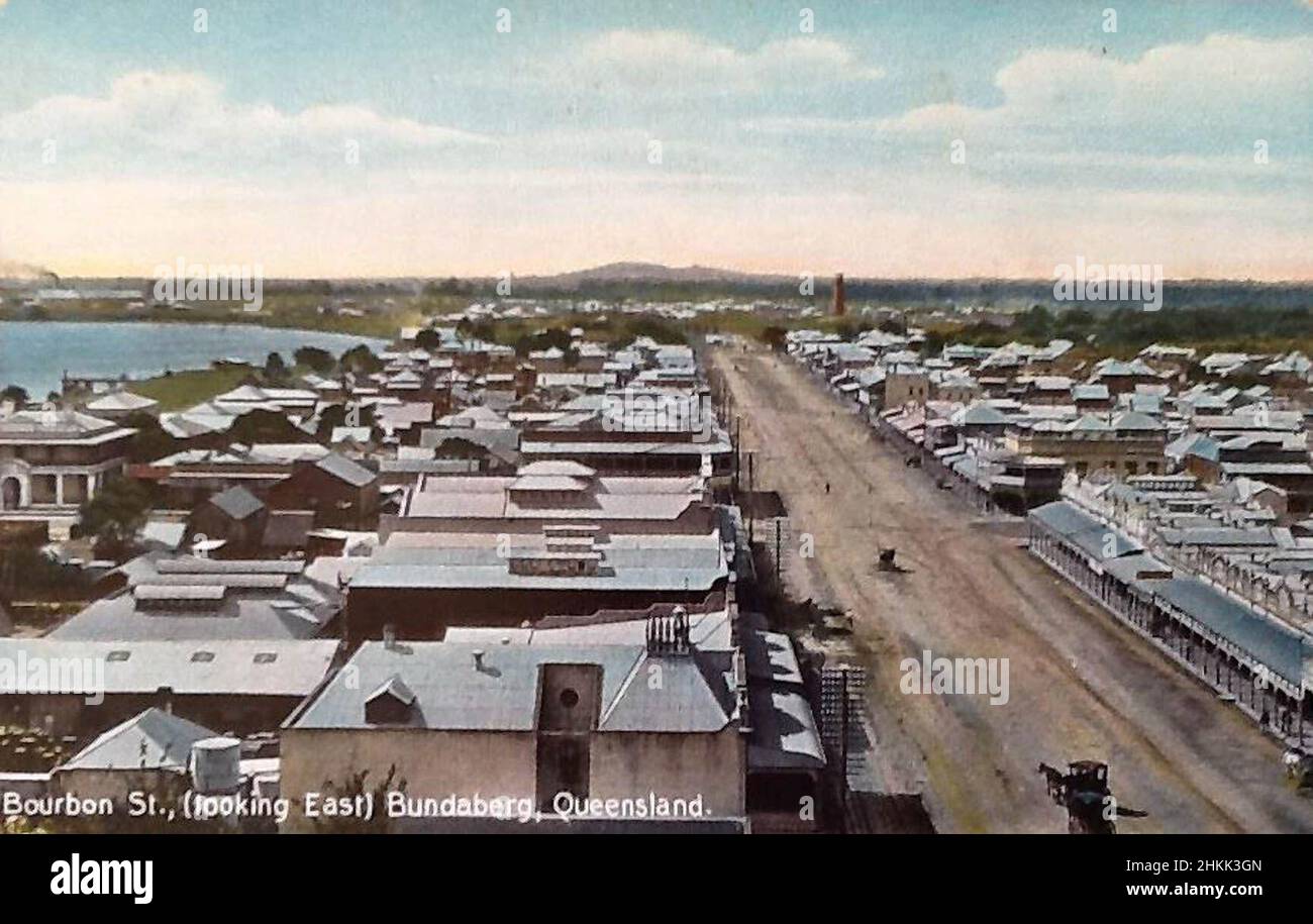 Bourbon Street (mirando al este) Bundaberg, Australia - alrededor de 1910 Foto de stock