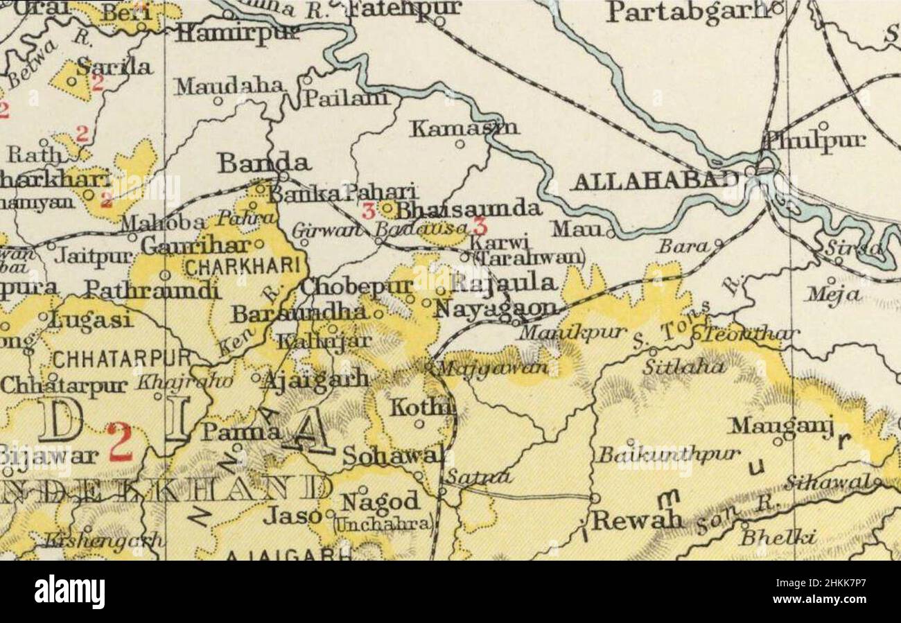 1909 Gazetteer Imperial de India Central India sección de mapa Foto de stock