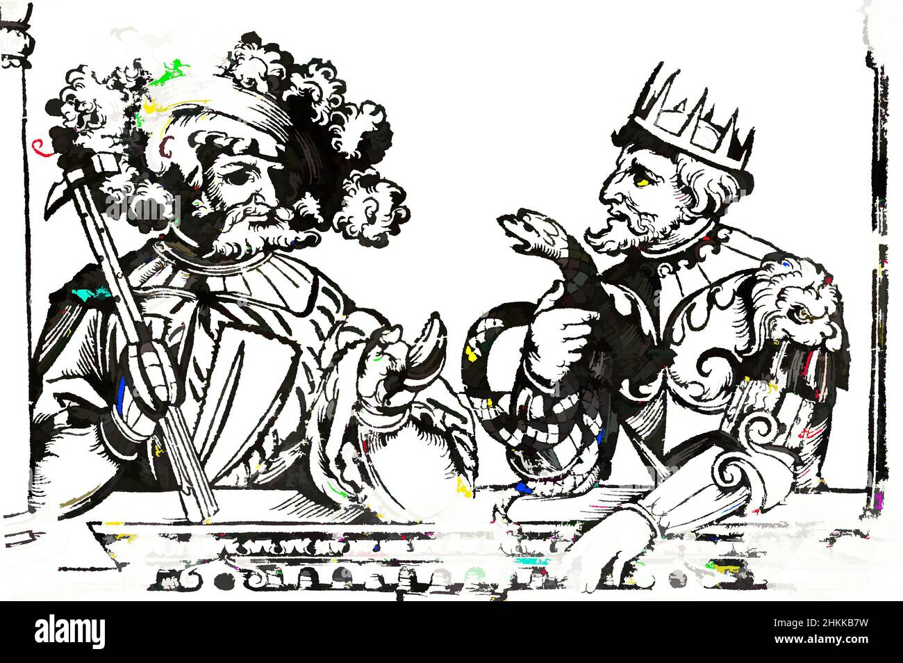 Arte inspirado en Holofernes y Antiochus, Erhard Schön, alemán, 1491-1542, Woodcut sobre papel, 1531, 5 x 7 1/2 in., 12,7 x 19,1 cm, Obras clásicas modernizadas por Artótop con un toque de modernidad. Formas, color y valor, atractivo impacto visual en el arte Emociones a través de la libertad de las obras de arte de una manera contemporánea. Un mensaje atemporal que busca una nueva dirección totalmente creativa. Artistas que se están volviendo al medio digital y creando el Artotop NFT Foto de stock