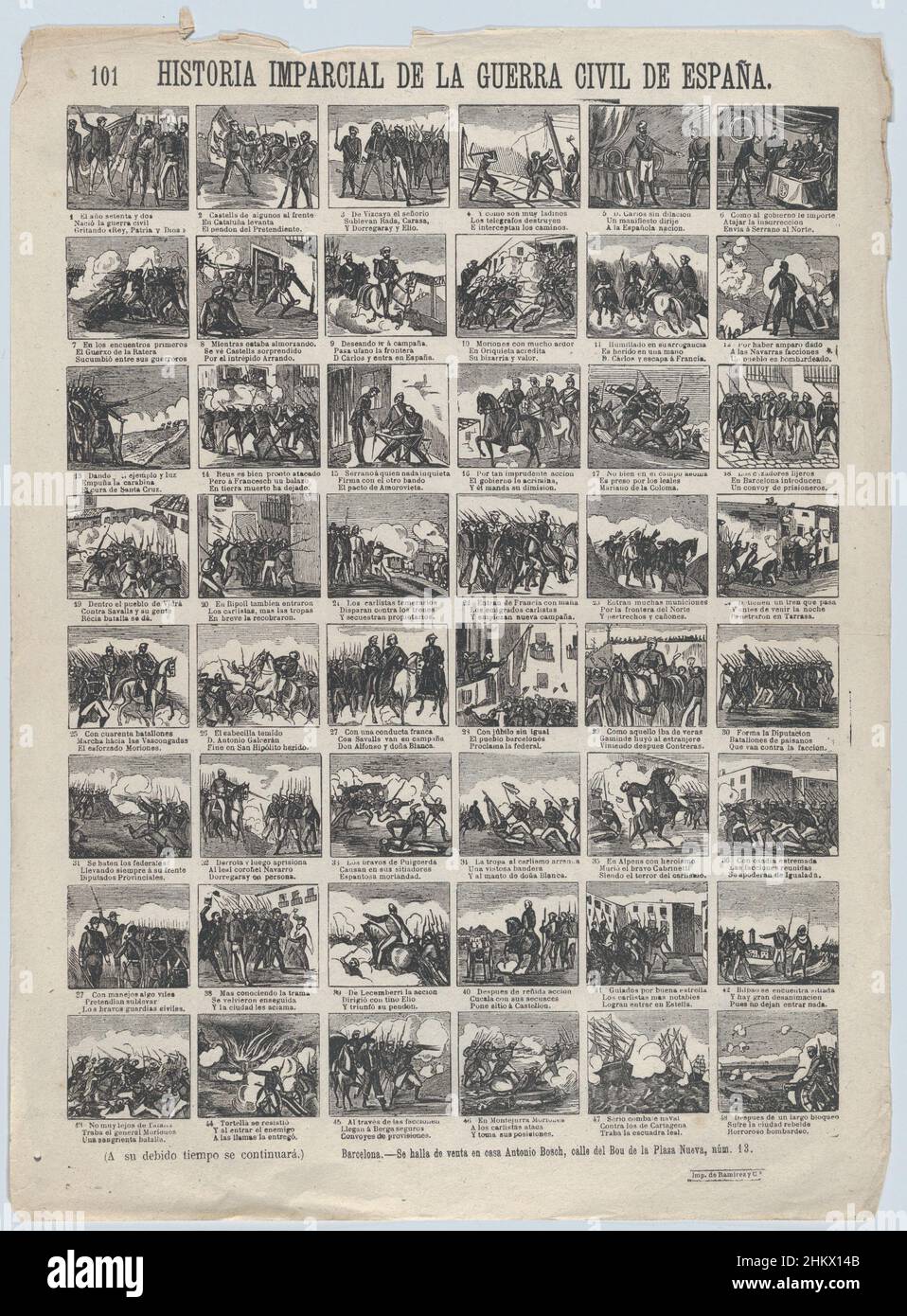 Broadside con 48 escenas que cuentan la historia 'imparcial' de la guerra civil en España (Parte 1) SE REUNIÓ DP875790 Foto de stock