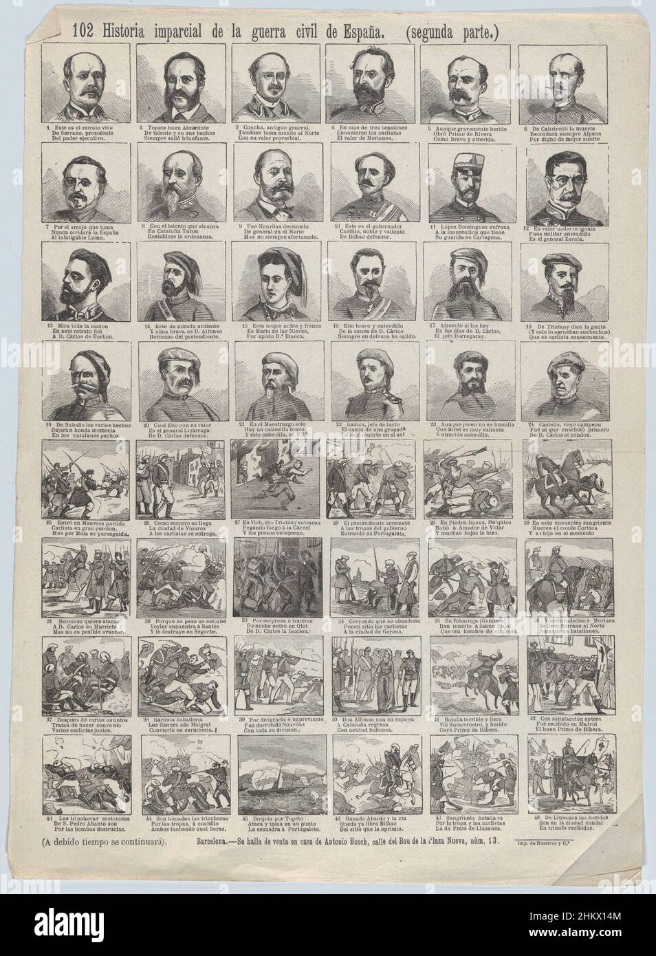 Broadside con 48 escenas que cuentan la historia 'imparcial' de la guerra civil en España (Parte 2) SE REUNIÓ DP875791 Foto de stock