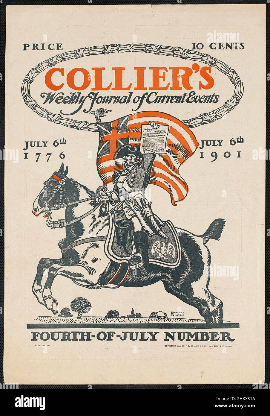 El diario semanal de Collier de los eventos actuales, número del 4 de julio. 6th de julio de 1776, 6th 1901 de julio, por Edward Penfield (1866-1925) Foto de stock