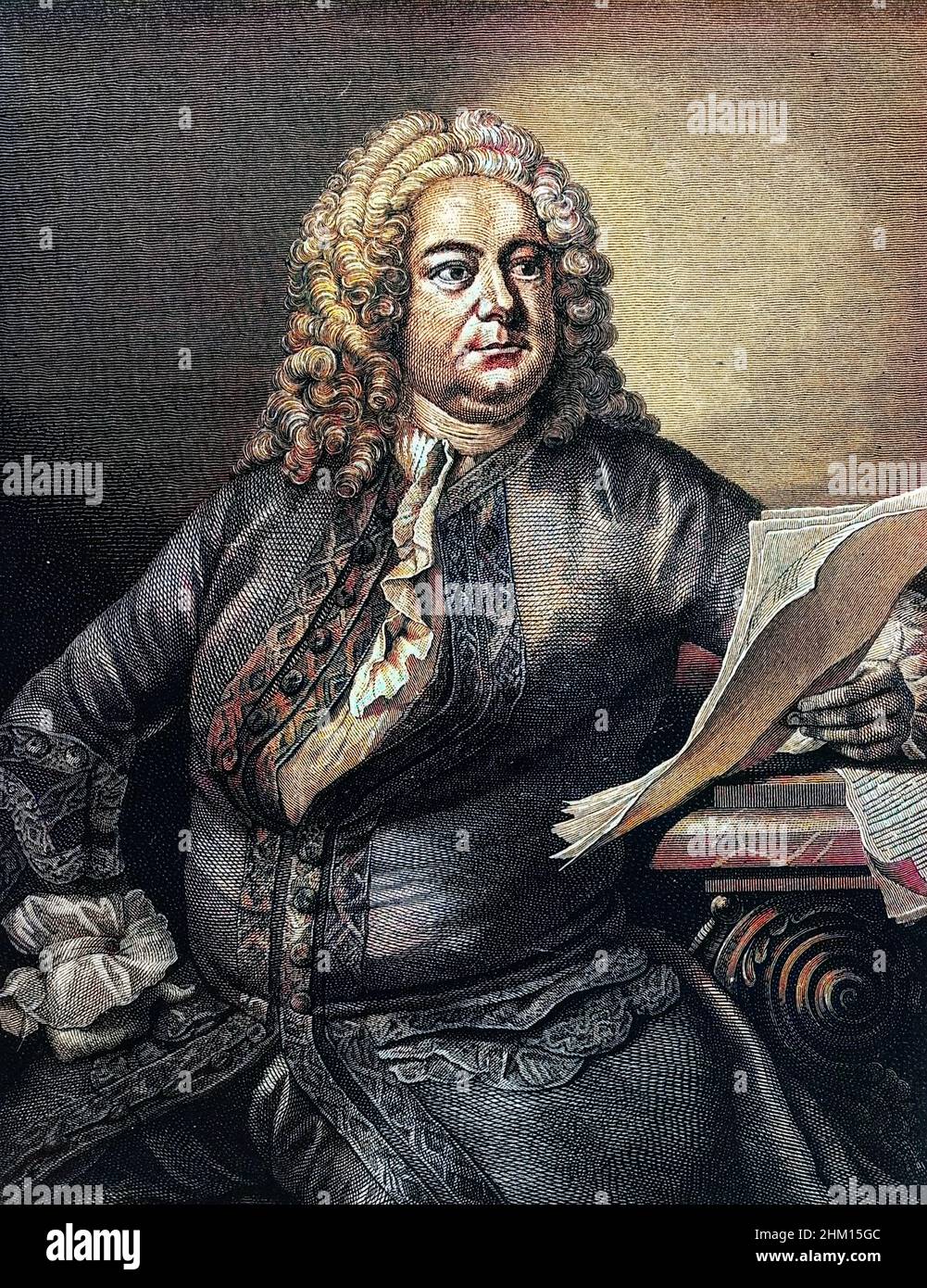 Retrato de George Frederick Handel (Georg Friedrich Haendel, 1685-1759) compositor barroco germano-británico Foto de stock