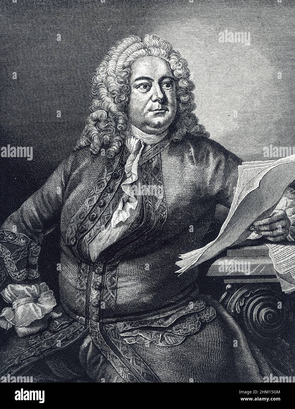 Retrato de George Frederick Handel (Georg Friedrich Haendel, 1685-1759) compositor barroco germano-británico Foto de stock