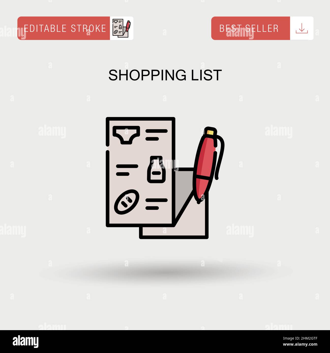 Icono de vector simple de la lista de la compra. Ilustración del Vector