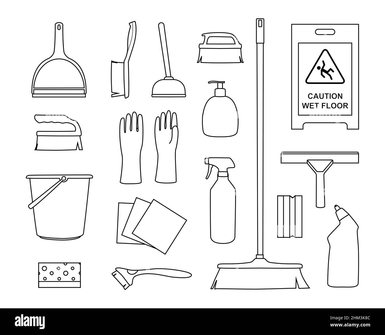 Herramientas de limpieza de mantenimiento. Iconos de herramientas de  limpieza para limpieza en casa y oficina, cubo y espuma, botellas de  detergente y suministros de lavado, barrer b Imagen Vector de stock -
