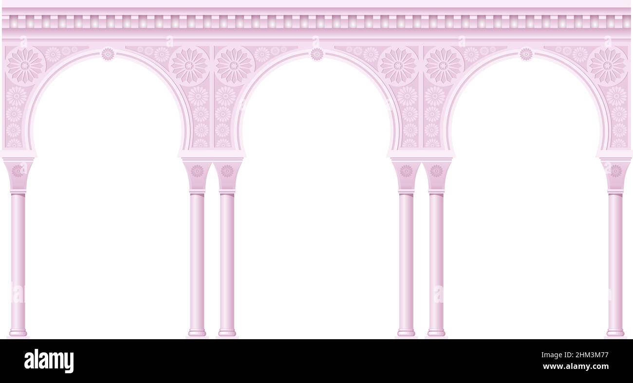 Sala de juegos de estilo rosa en un antiguo estilo oriental. Fachada de un edificio clásico. Gráficos vectoriales Ilustración del Vector