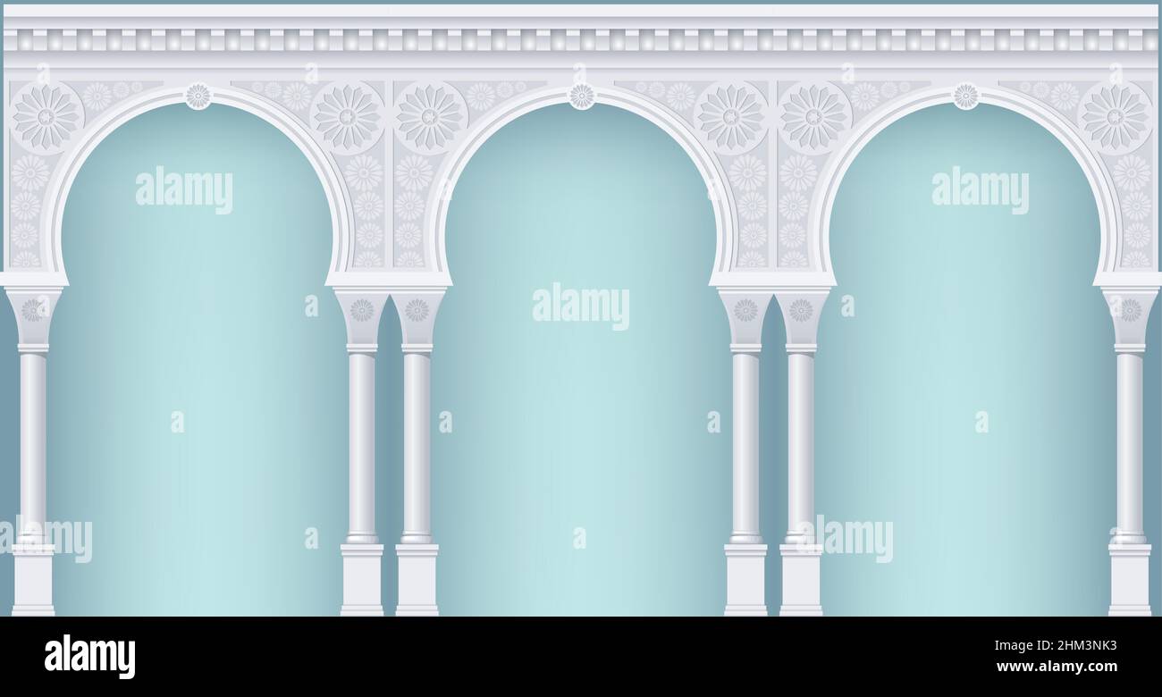 Palace Arcade en un antiguo estilo oriental. Fachada de un edificio clásico. Gráficos vectoriales Ilustración del Vector