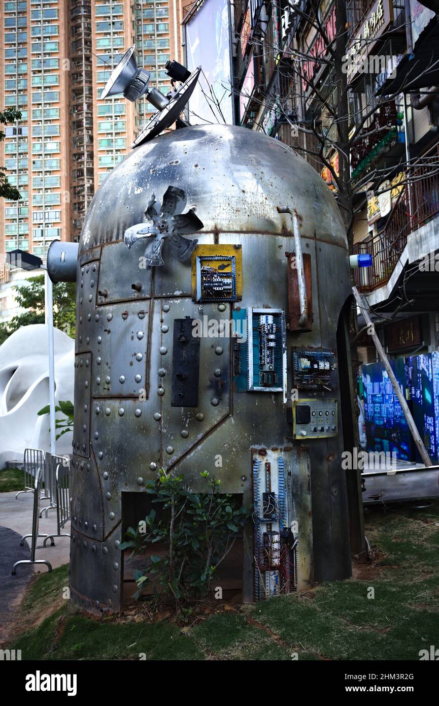 Steampunk inspiró el artilugio de la máquina de teleportación en Shenzhen, China Foto de stock