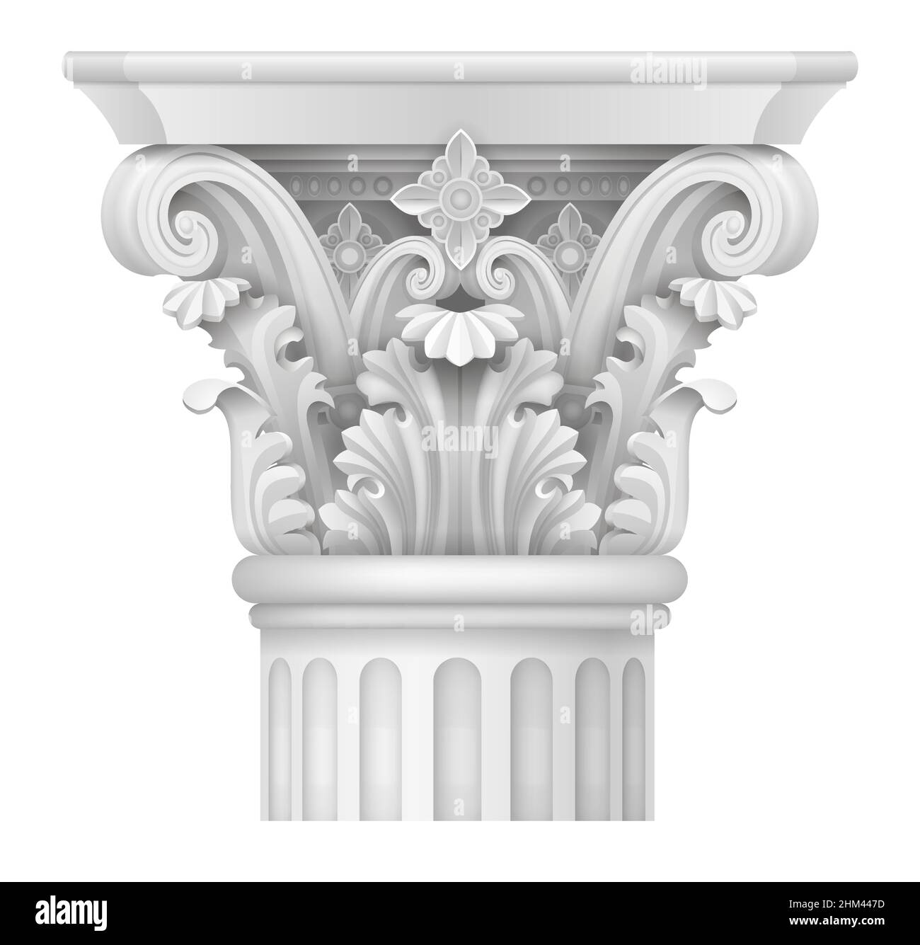 Capital Blanco de la Columna Corintia. Soporte arquitectónico clásico. Gráficos vectoriales Ilustración del Vector