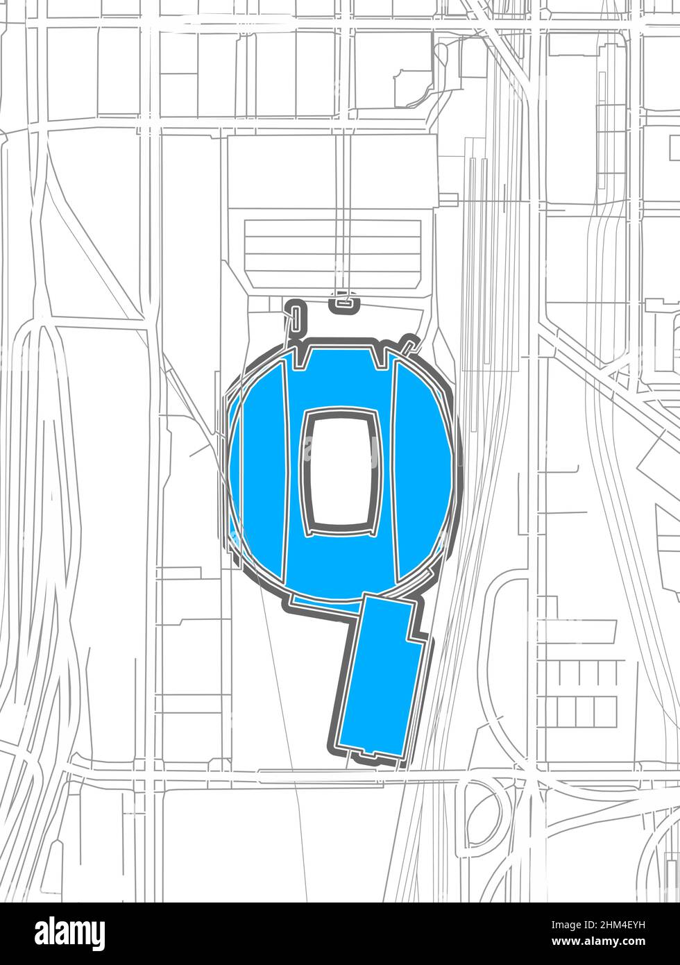 Seattle, Estadio NHL de Fútbol Americano, mapa vectorial de contorno. El  mapa del estadio de fútbol fue dibujado con áreas blancas y líneas para las  carreteras principales y laterales Imagen Vector de