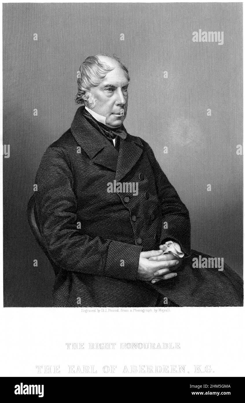 Retrato de George Gordon, 4th conde de Aberdeen (1784-1860) - Grabado, siglo 19th Foto de stock