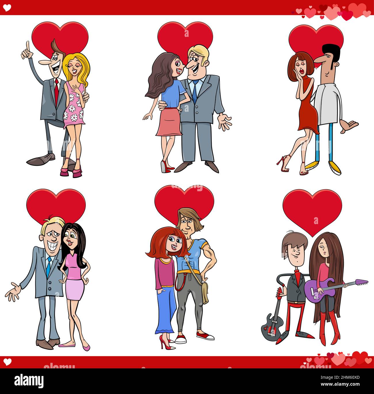 Ilustración de dibujos animados de parejas divertidas enamoradas en el Día  de San Valentín Set Imagen Vector de stock - Alamy