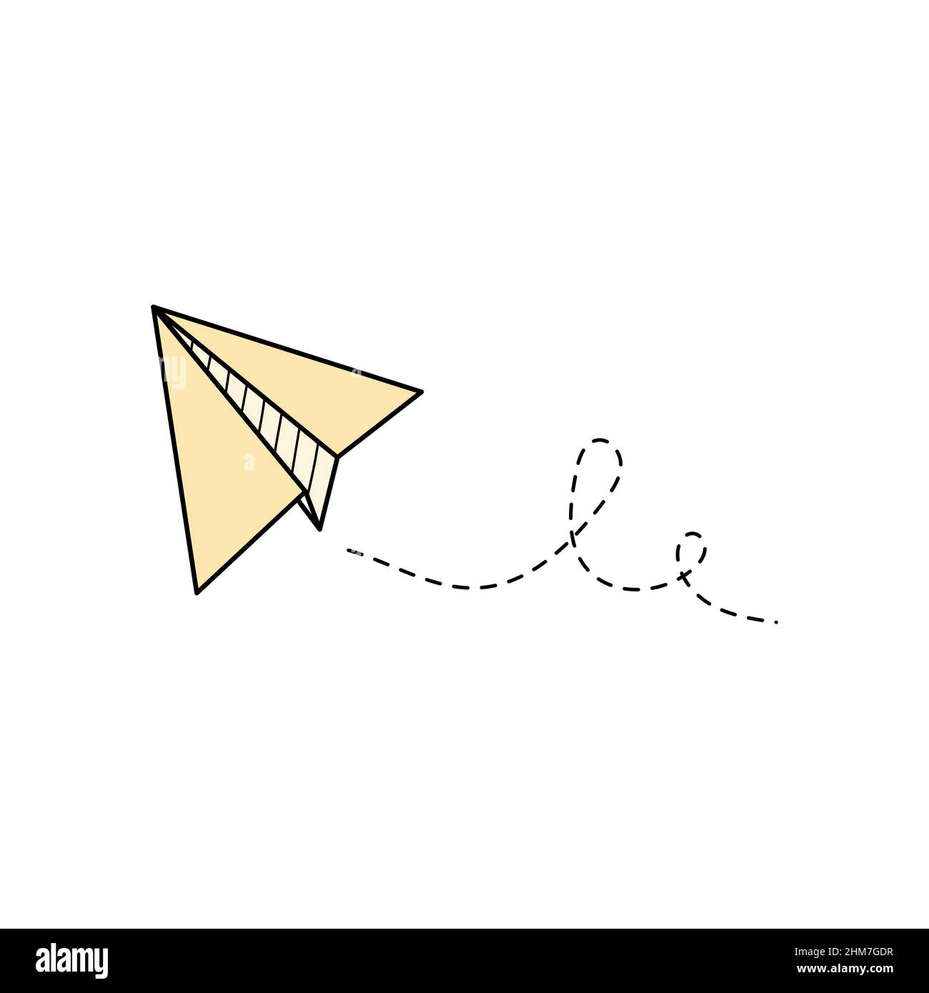 Icono de vector de avión de papel. Avión de papel de color amarillo con  diseño de contorno de fideos. Elemento de avión origami simple. Dibujo de  la ilustración del vector de fideos