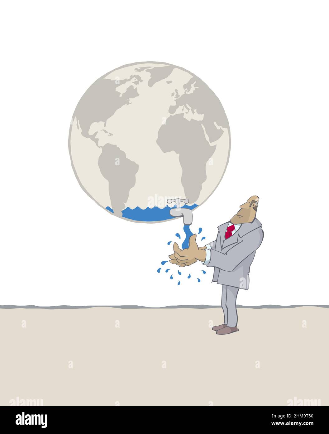Concepto creativo de la crisis de sostenibilidad del agua . Hombre  desperdiciando agua dulce escasez de agua clara en el mundo . Escasez de  agua planeta tierra desierto COP15 Fotografía de stock - Alamy