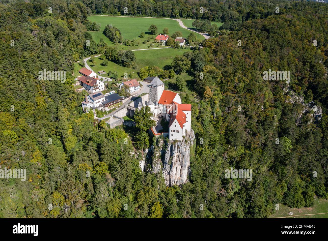 Luftbild Burg Prunn im Naturpark Altmühltal, Bayern, Alemania Foto de stock