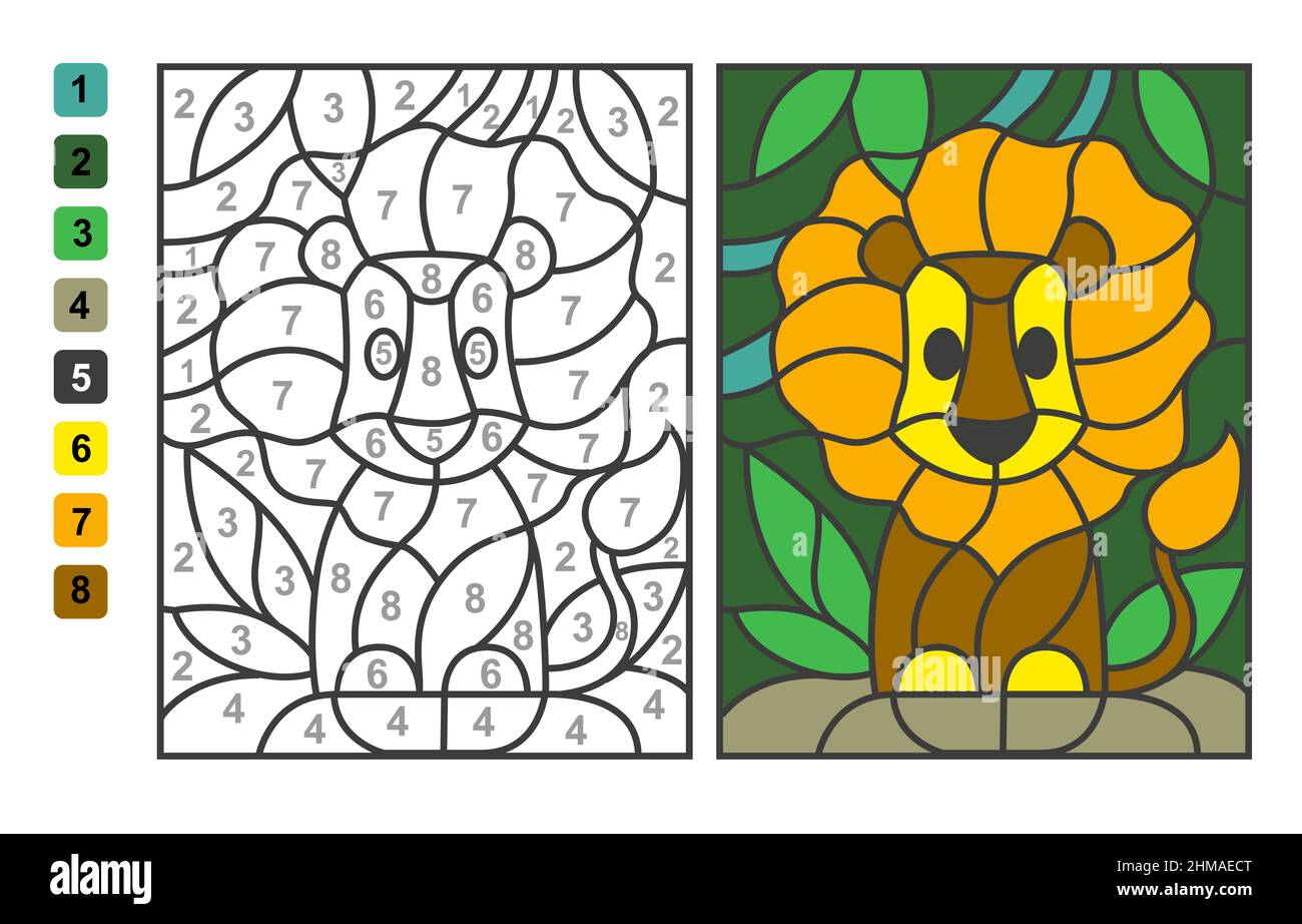 Simple vector colorear león animal zoológico, color por números ...