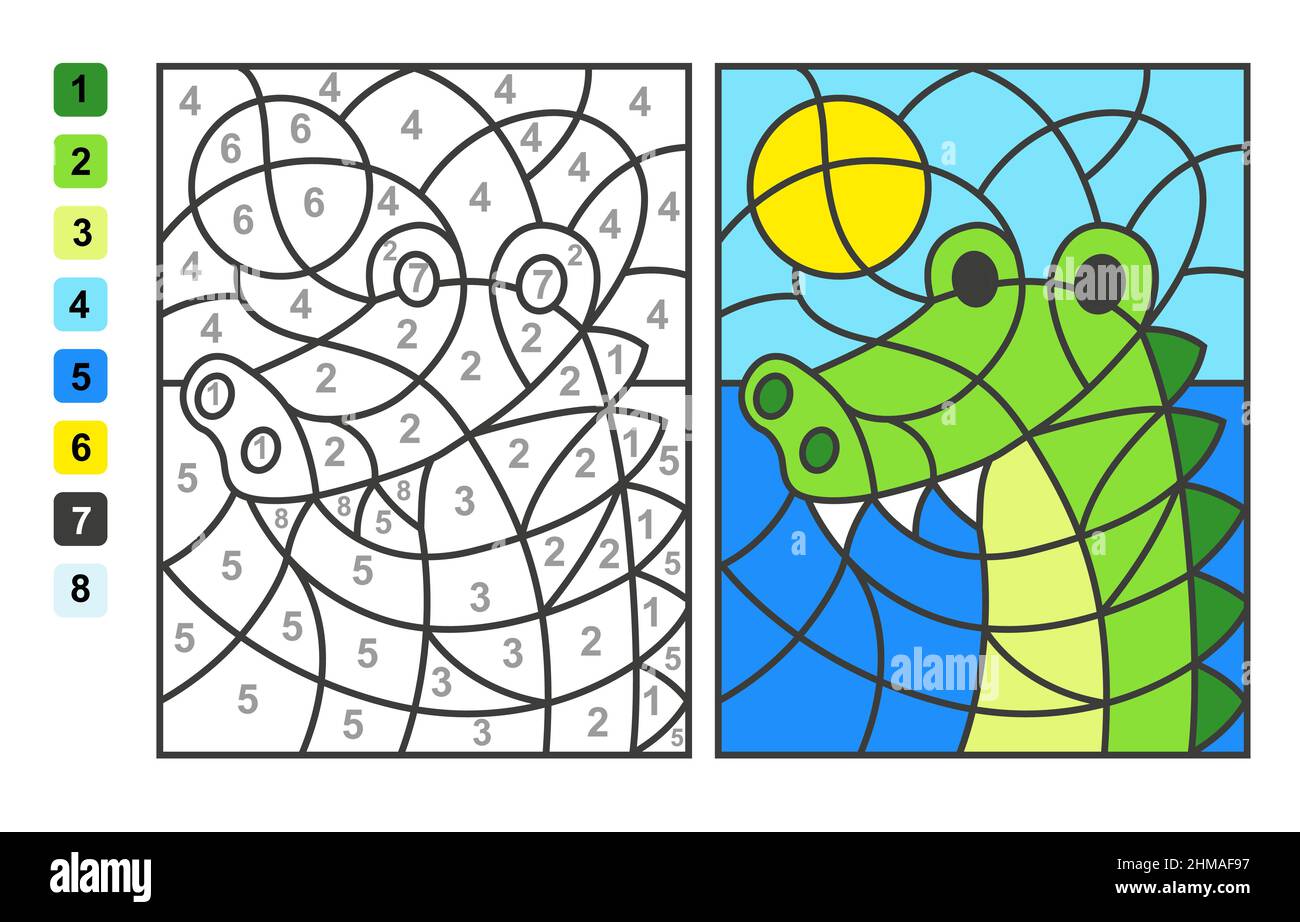 vector colorear cocodrilo animal del color por números. Juego de rompecabezas para la educación de los niños Imagen Vector de Alamy