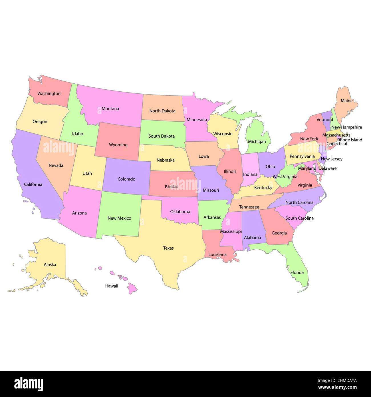 Mapa de cartel de los Estados Unidos de América con los nombres de los  estados. Mapa impreso en blanco y negro de los Estados Unidos para  camisetas, carteles o geoetiquetas Imagen Vector