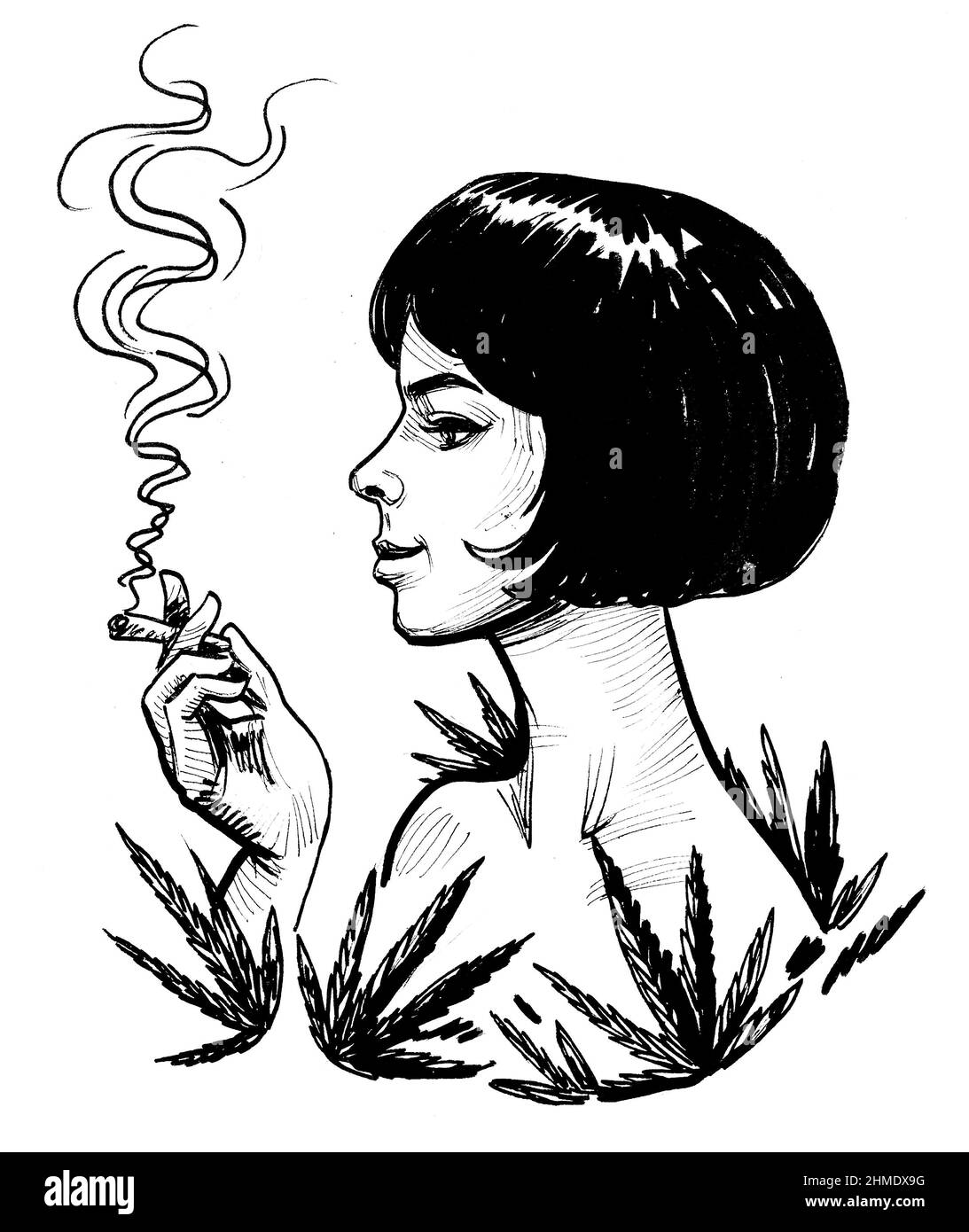 Mujer Fumando Dibujo Feliz Sonriente Personaje De Mujer Fumando