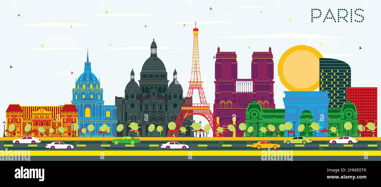 París Ciudad de Francia Skyline con edificios de color y cielo azul. Ilustración vectorial. Viajes de negocios y concepto con arquitectura histórica. Ilustración del Vector