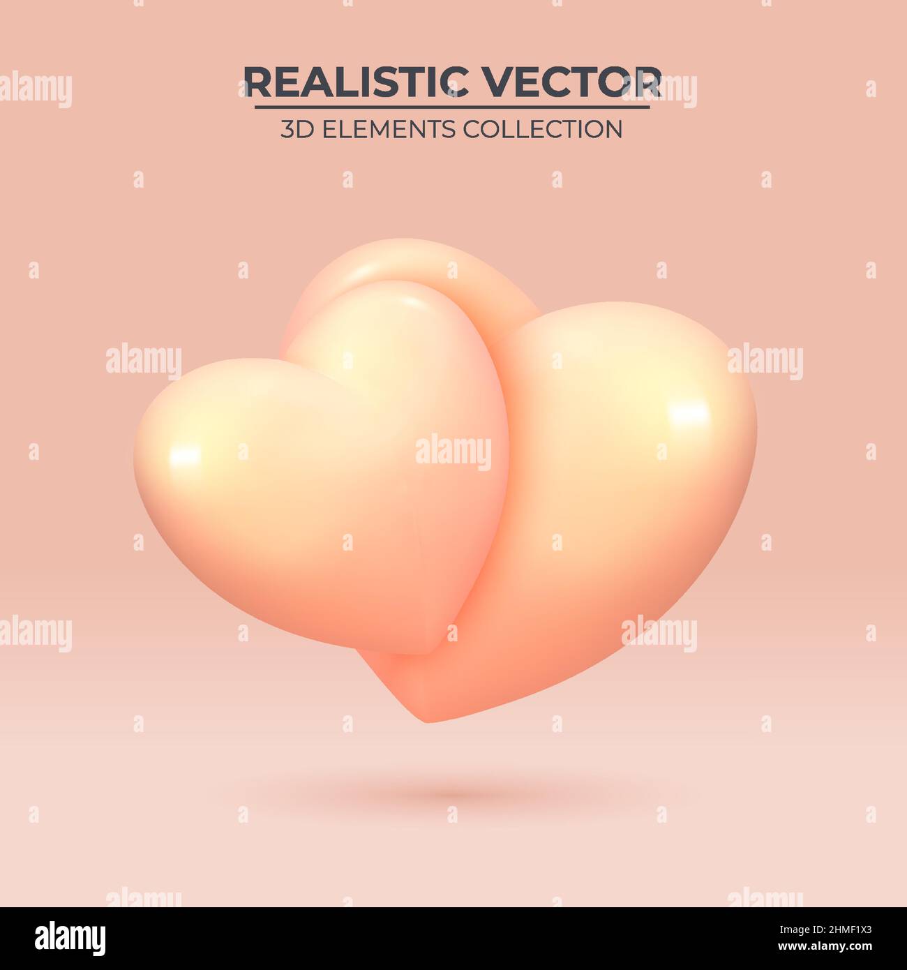 Dos 3D corazones realistas. Icono de diseño del corazón - símbolo de amor. Un par de corazones realistas para un diseño romántico. Ilustración del Vector
