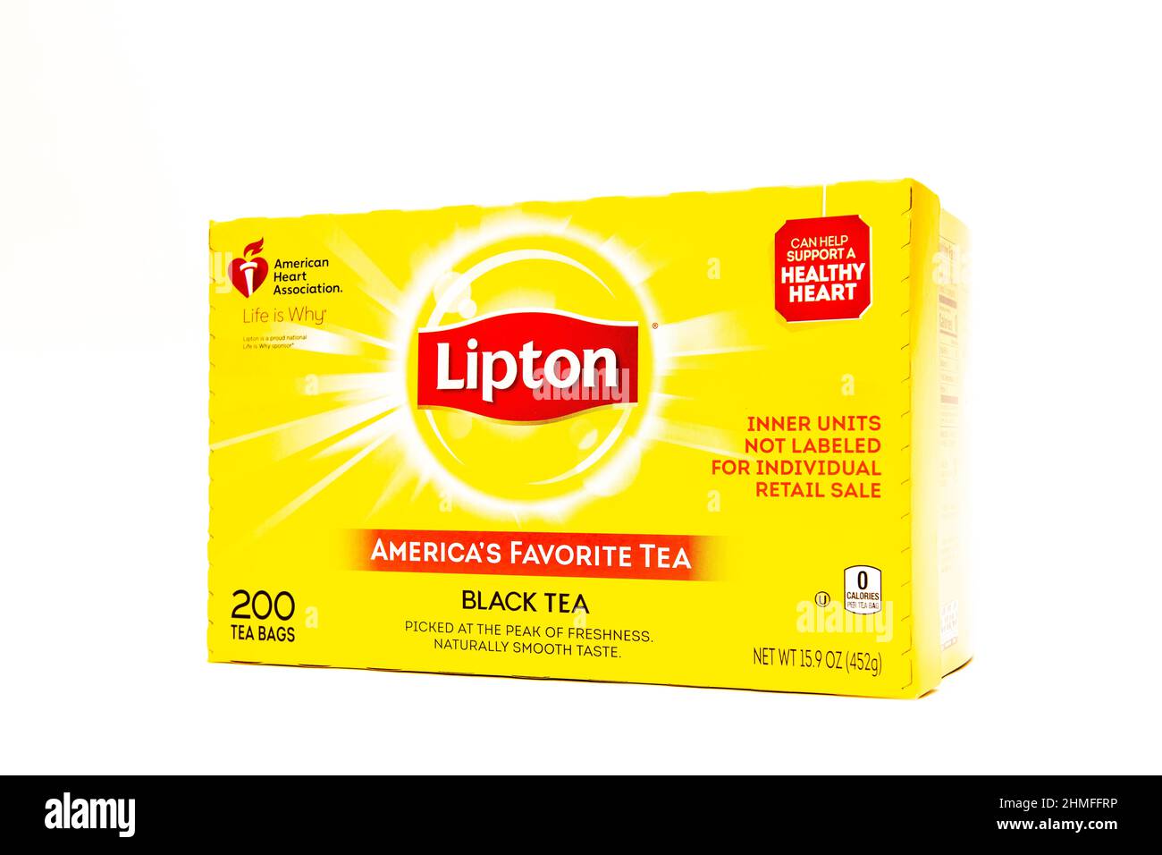 Una caja de 200 bolsas de té negro Lipton, el té favorito de América Foto de stock