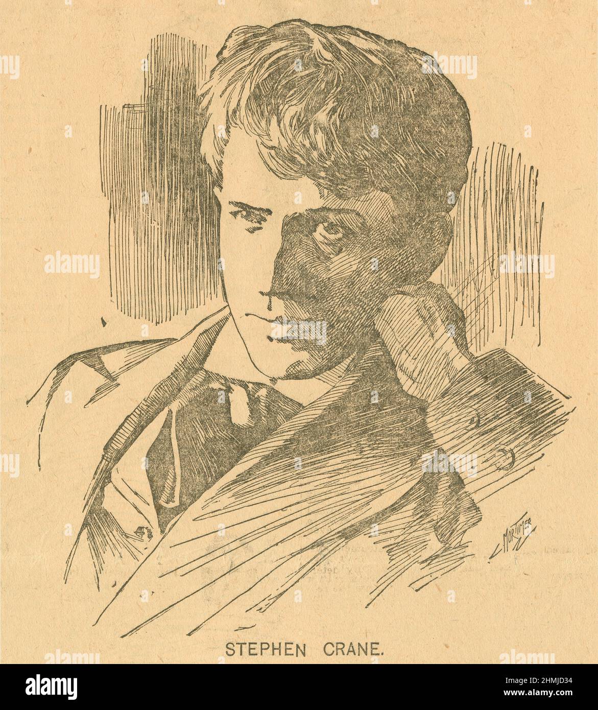 Grabado de Stephen Crane de la revista World's Sunday Magazine del 23 de febrero de 1896. Stephen Crane (1871-1900) fue un poeta, novelista y escritor de cuentos estadounidenses. FUENTE: PERIÓDICO ORIGINAL Foto de stock
