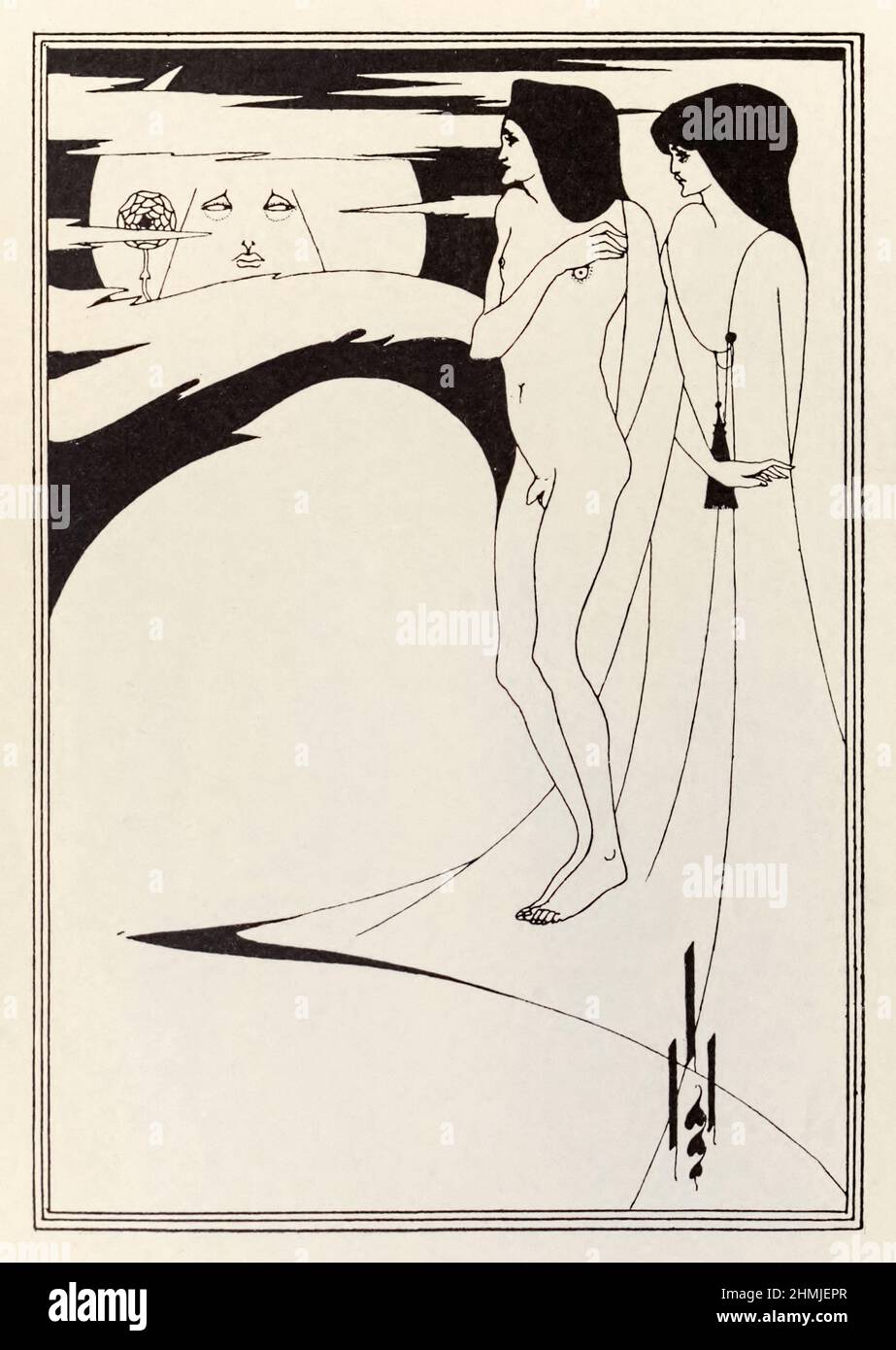 «La mujer y la luna» de «Salomé Una tragedia en un acto», obra de Oscar Wilde (1854-1900), ilustración de Aubrey Beardsley (1872-1898). Foto de stock