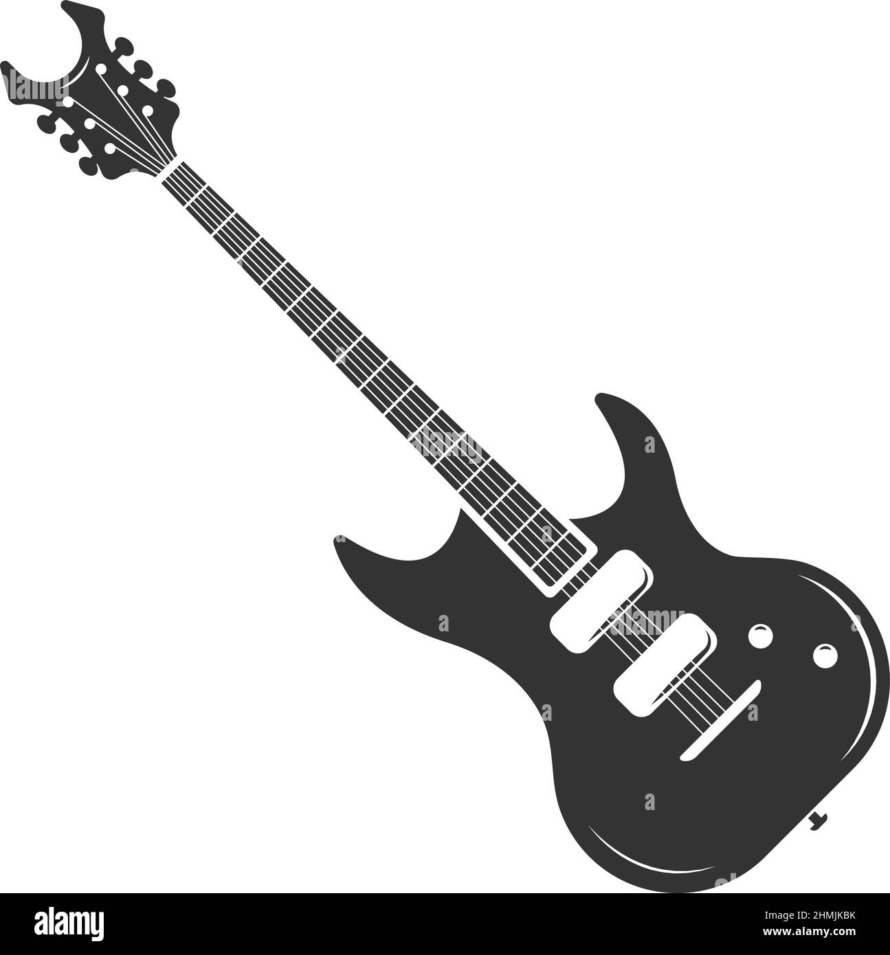 Guitarra eléctrica. Emblema de música rock negro. Señal de la banda Ilustración del Vector