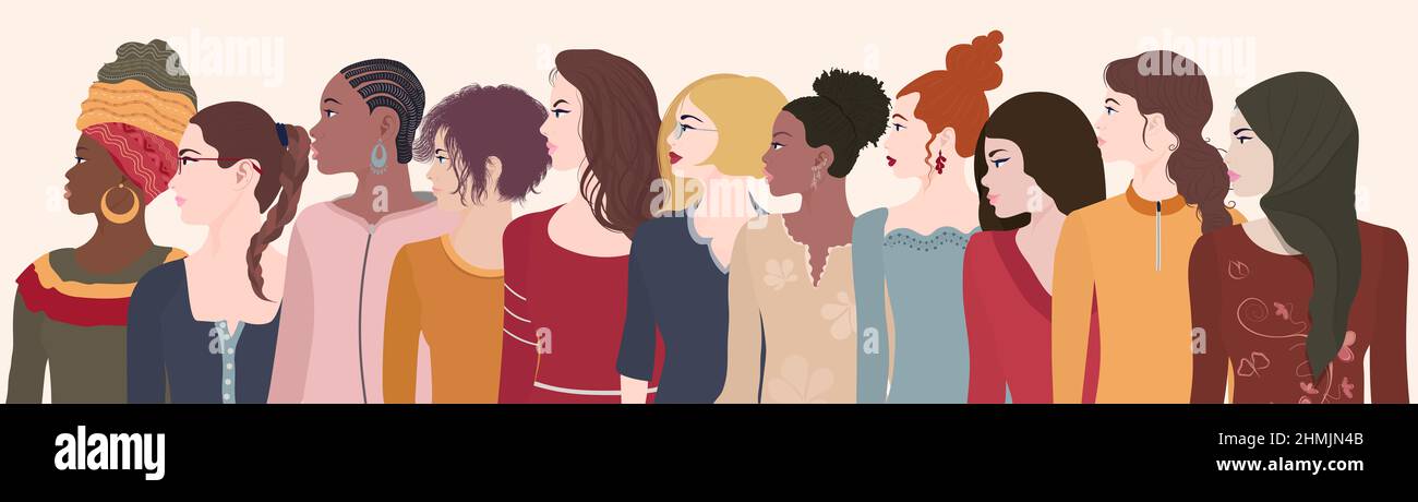 Grupo De Diversidade Multicultural Mulheres E Meninas Multiétnicas - Perfil  De Silhueta De Cabeça. Comunidade De Redes Sociais Femininas De Diferentes  Culturas. Igualdade Racial. Empoderamento. Colegas.Team Royalty Free SVG,  Cliparts, Vetores, e