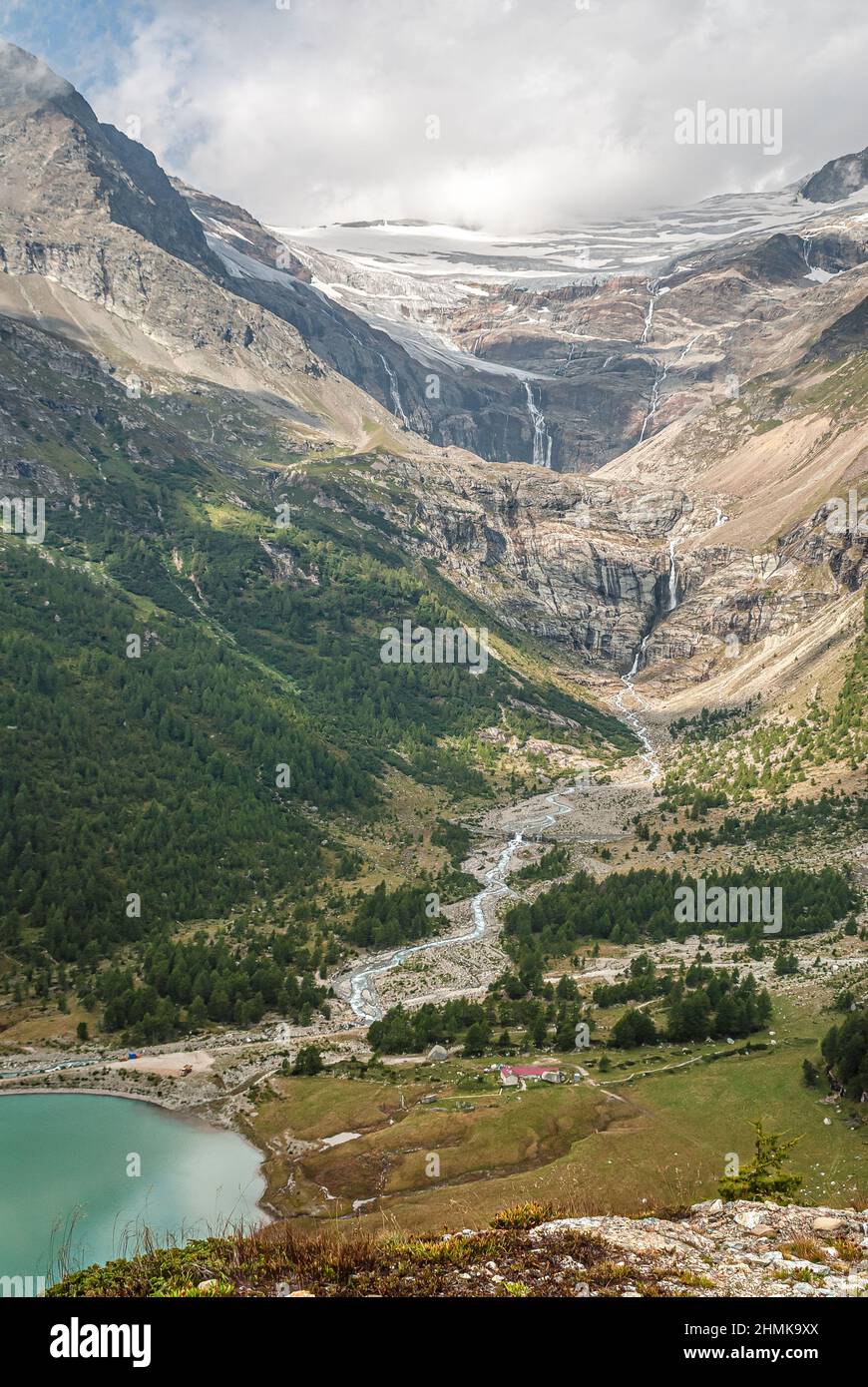 Panorama vertical del Glaciar Palü, Engadina, Grisons, Suiza Foto de stock