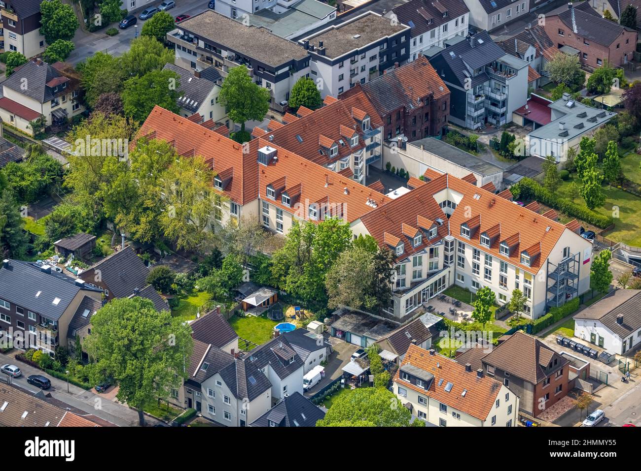 Fotografía aérea, residencia de ancianos Luisenhof, Zweckel, Gladbeck, zona de Ruhr, Renania del Norte-Westfalia, Alemania, la residencia de los ciudadanos mayores Foto de stock