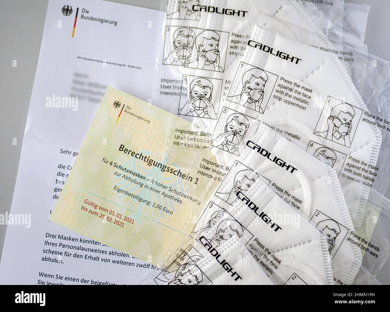 Certificados de autorización para FFP2 máscaras del Gobierno Federal de Alemania, Alemania Foto de stock