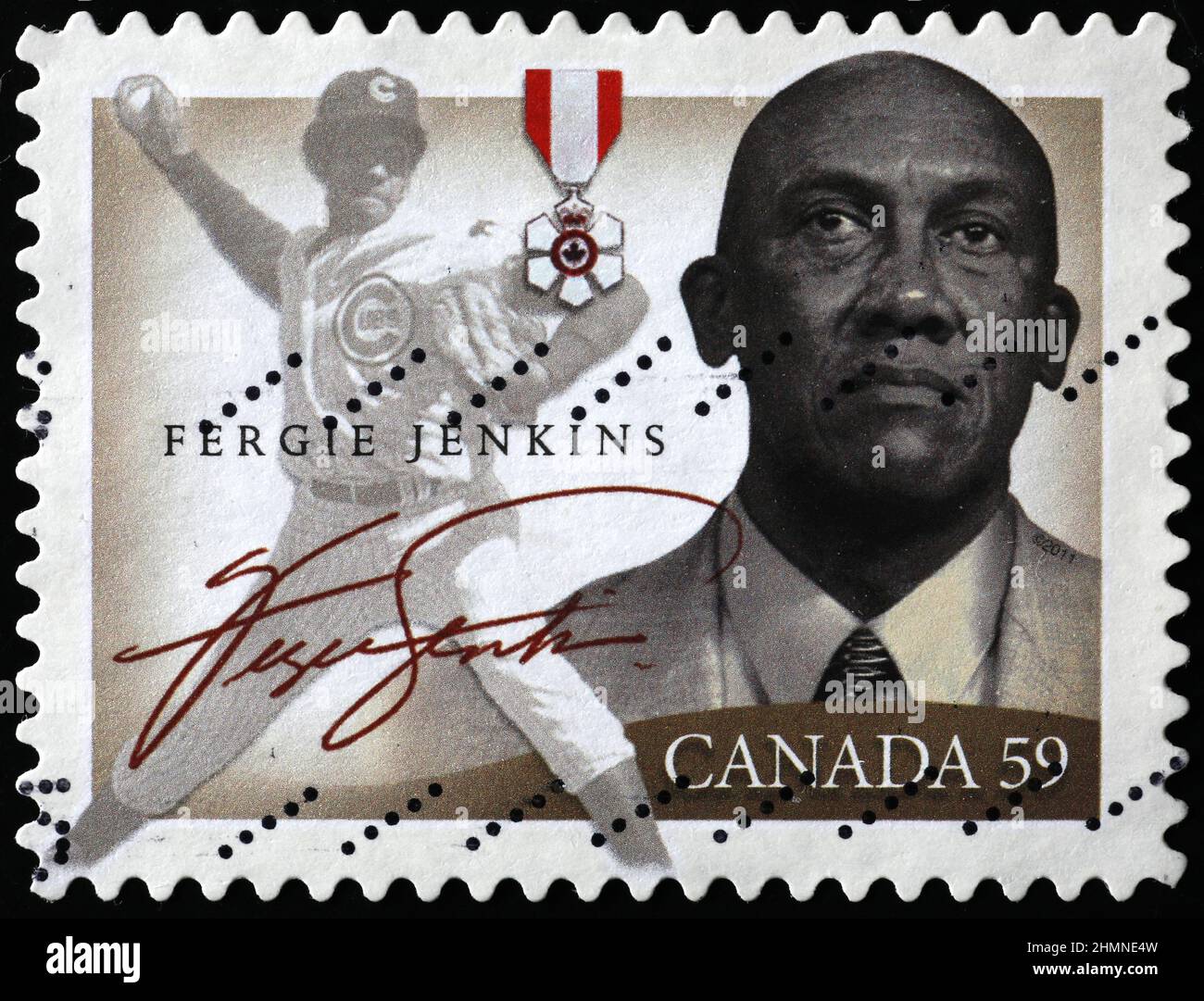 Fergie Jenkins en sello postal canadiense Foto de stock