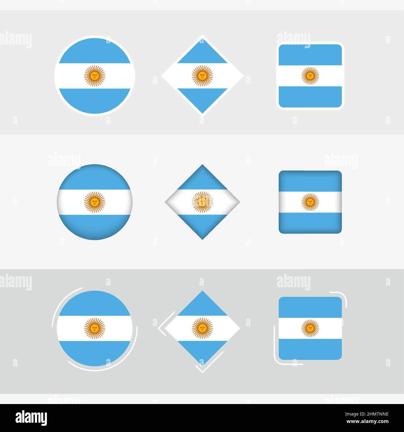 Conjunto de iconos de bandera argentina, bandera vectorial de Argentina.  Tres versiones de ICON Imagen Vector de stock - Alamy
