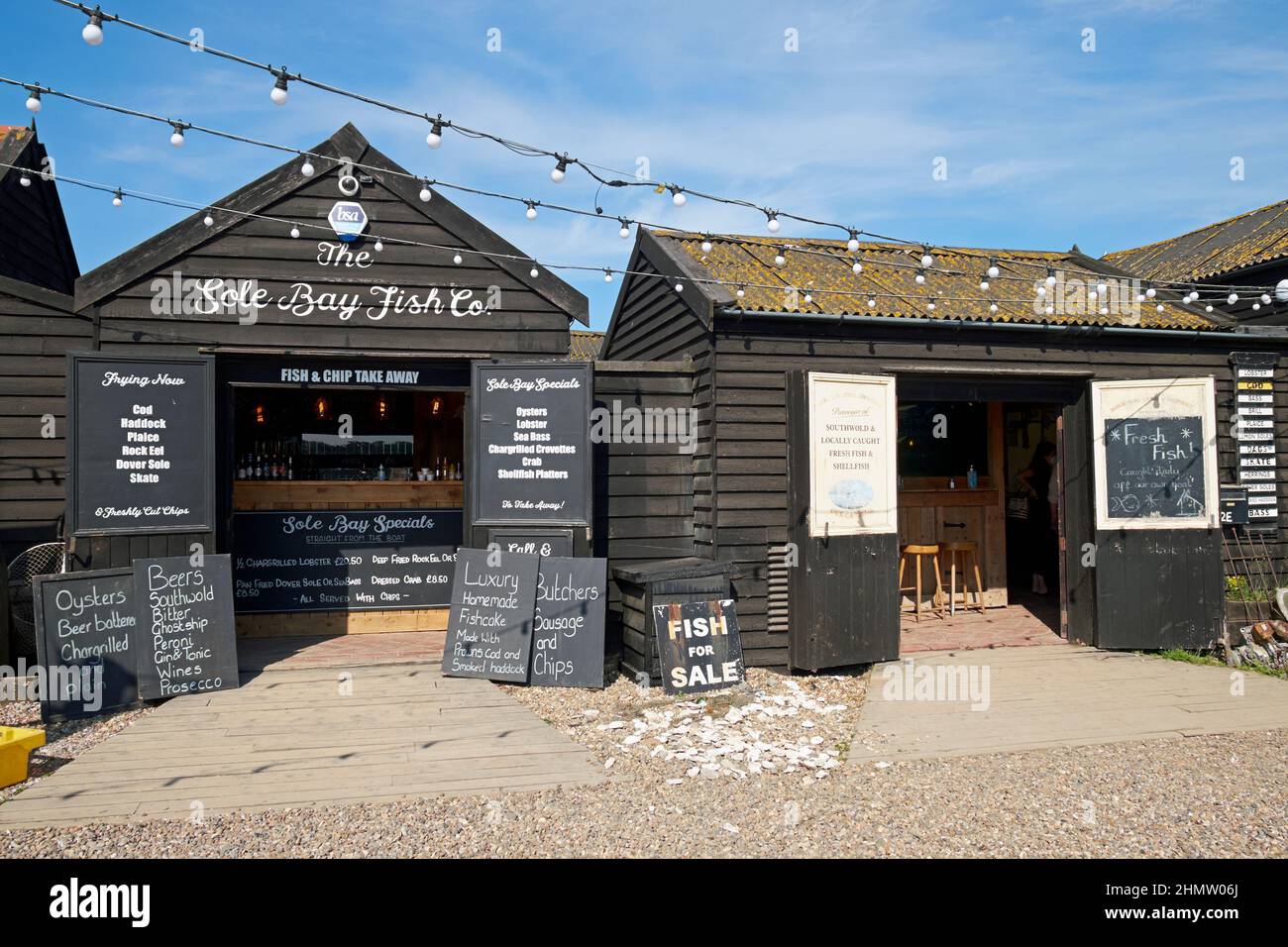 The Sole Bay Fish Company, Southwold Harbour, Suffolk, Inglaterra. Foto de stock