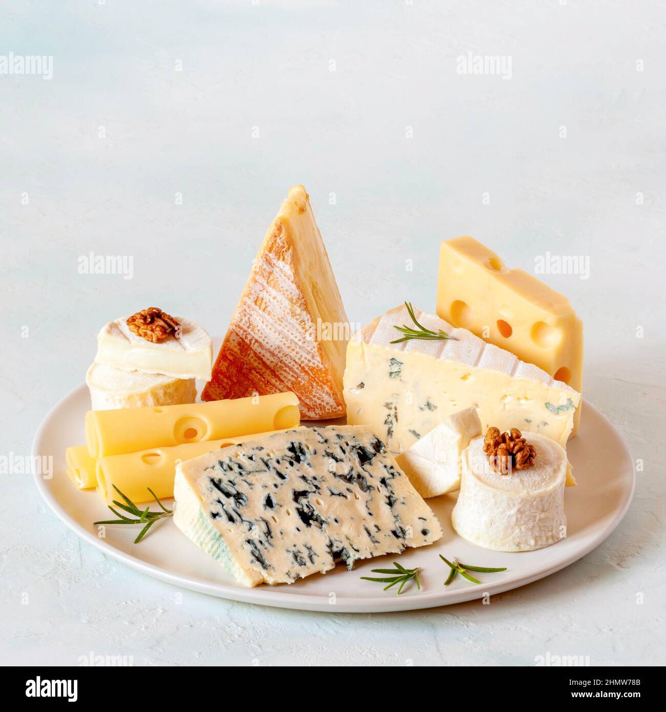 Plato de queso con diferentes tipos de queso francés Foto de stock