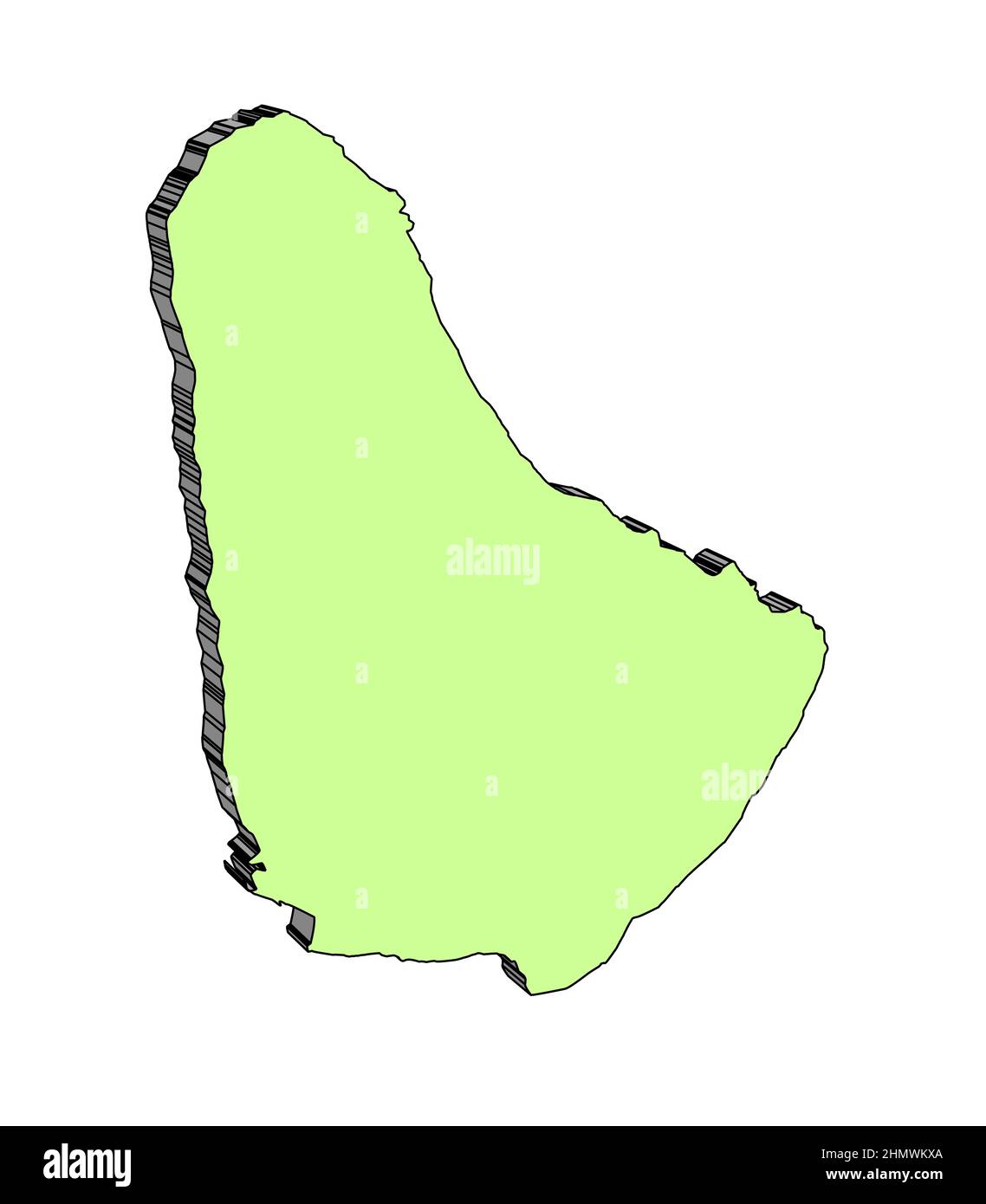 Mapa de la silueta de la isla caribeña de Barbados 3D aislado sobre fondo blanco Foto de stock
