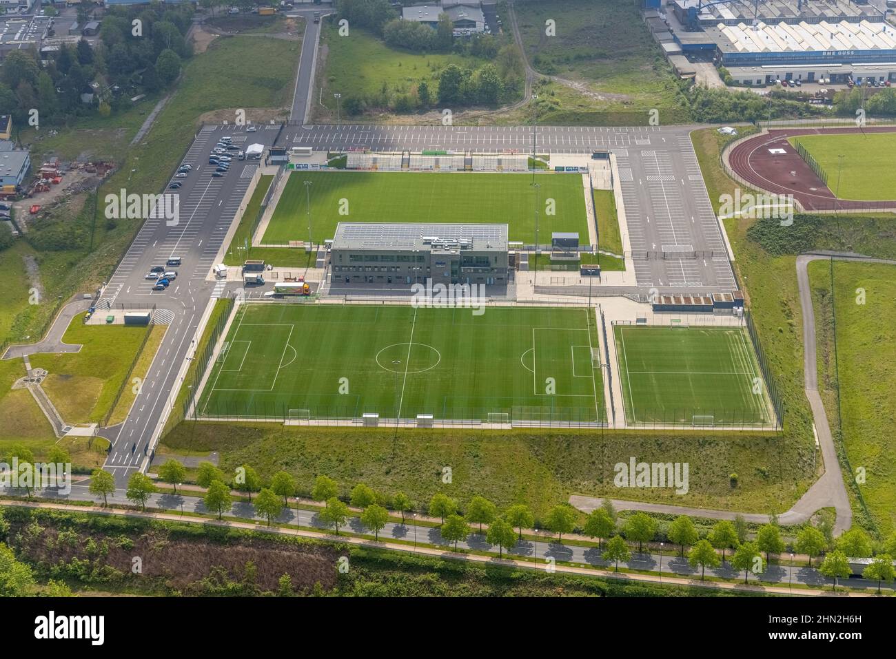 Foto aérea, estación de prueba rápida Corona en el estadio de la liga principal, EMKA Sportzentrum Velbert, Velbert, zona de Ruhr, Renania del Norte-Westfalia, Alemania, Foto de stock