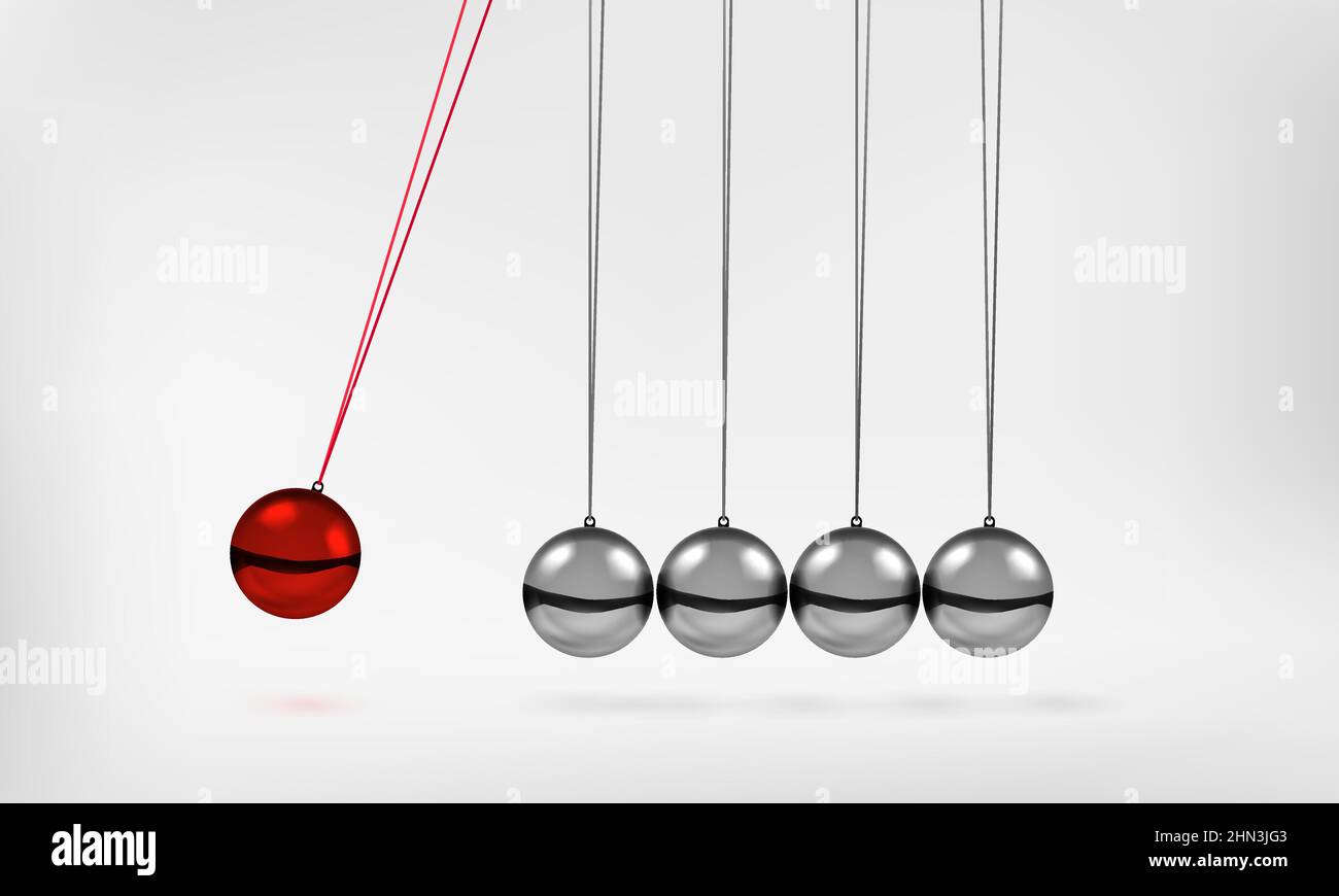 Péndulo de la cuna de Newton con esferas oscilantes bola metálica roja 3D  Ilustración vectorial realista Imagen Vector de stock - Alamy