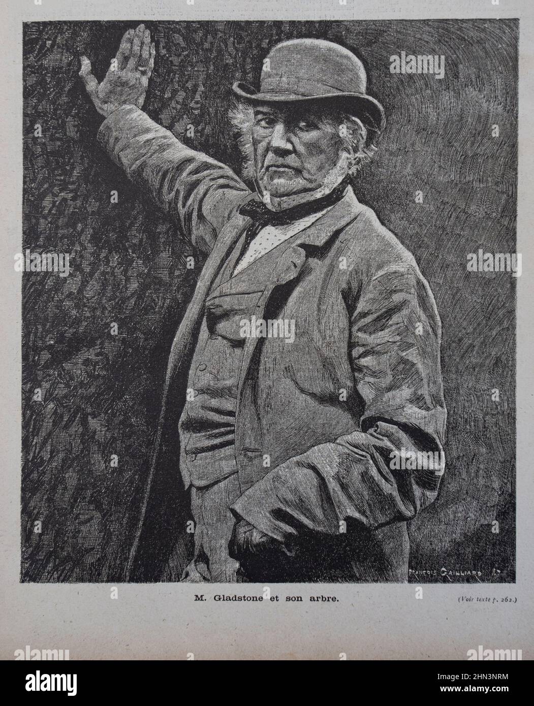 Litografía retrato de William Ewart Gladstone. 1887 William Ewart Gladstone FRS FSS (1809 – 1898) fue un estadista británico y político liberal. En Foto de stock