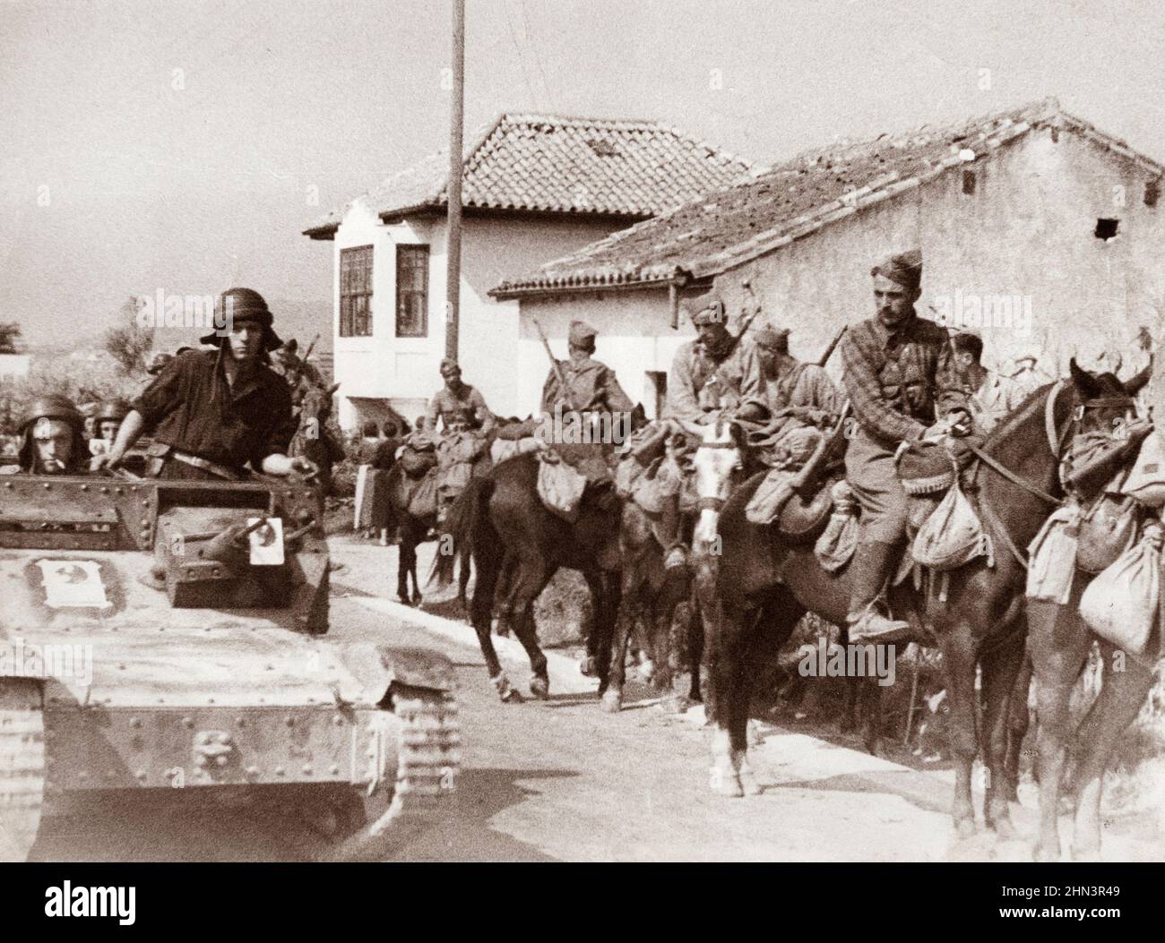 Foto de archivo de las tropas nacionales en Tortosa durante la guerra civil en España. 1936-1939 Foto de stock