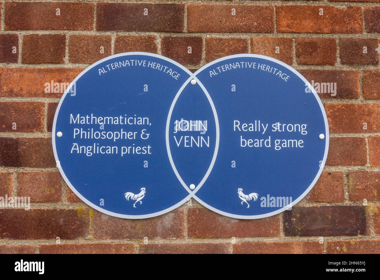 Placa de patrimonio alternativo para John Venn en el puente Drypool, Kingston upon Hull, (Hull), East Riding of Yorkshire, Reino Unido. Foto de stock