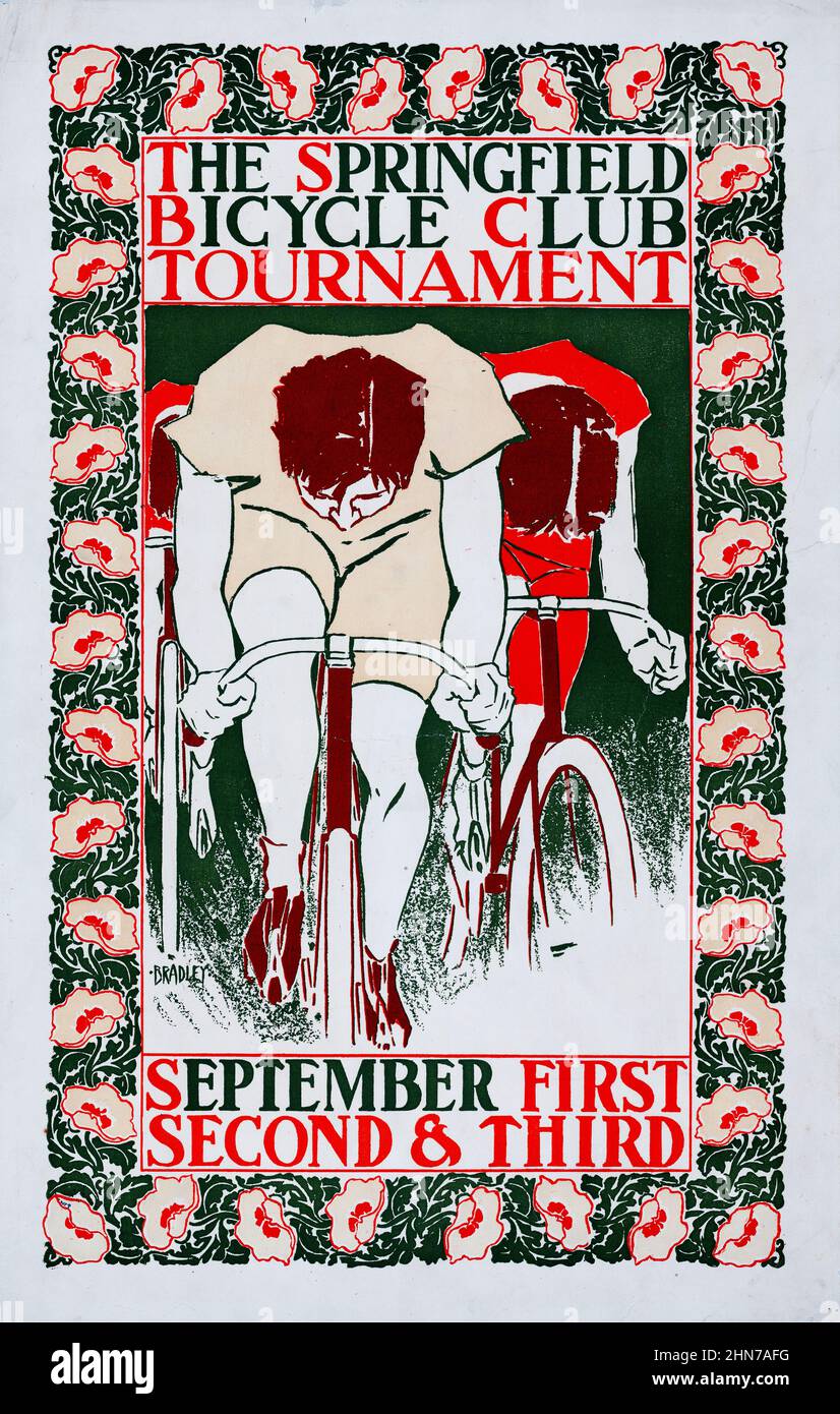 El torneo del club de bicicletas de Springfield (1895). Will Bradley  (American, 1868 – 1962) Cartel de publicidad de bicicletas antiguas  Fotografía de stock - Alamy