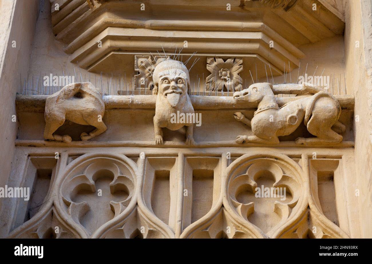 San Juan Bautista, iglesia parroquial, Cirencester, Cotswolds, detalles arquitectónicos externos, figuras de gárgolas Foto de stock