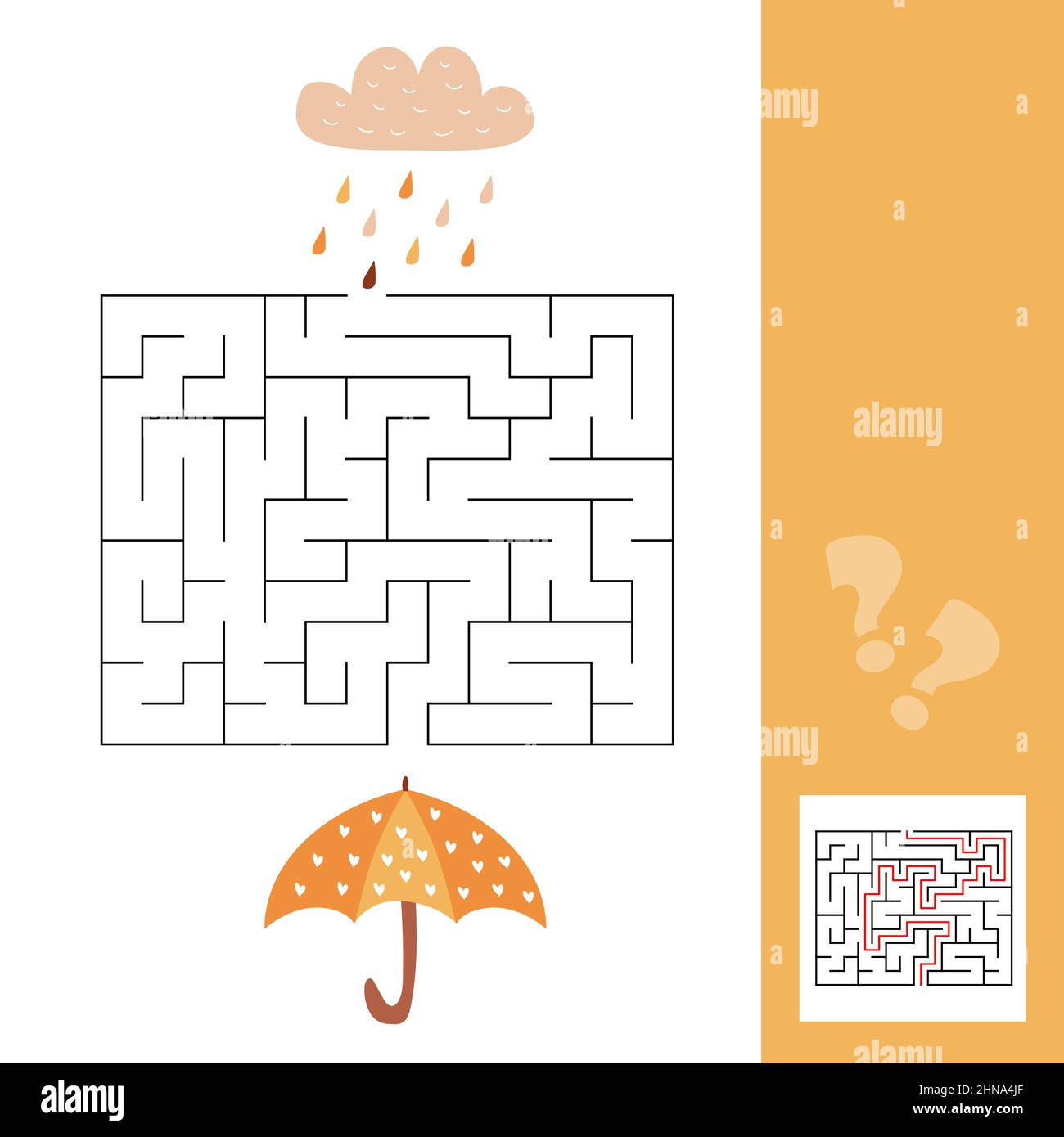 Paraguas y lluvia - fácil laberinto para niños más pequeños con una solución. Juego de laberinto. Página educativa para niños. Juego de laberinto simple Vector de stock - Alamy
