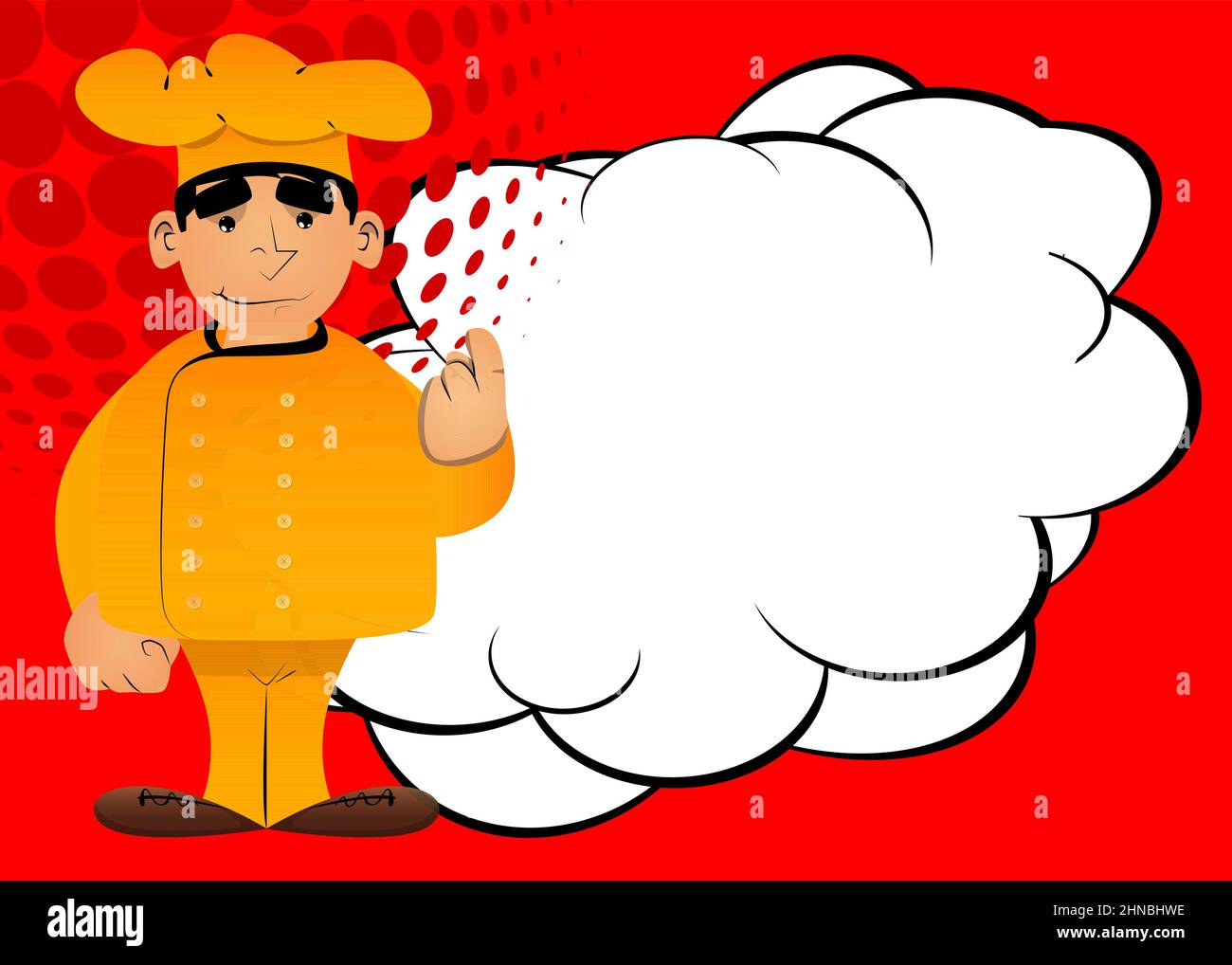 FAT chef de dibujos animados masculino en uniforme con signo de mano  invitación, para venir aquí expresión. Ilustración vectorial Imagen Vector  de stock - Alamy