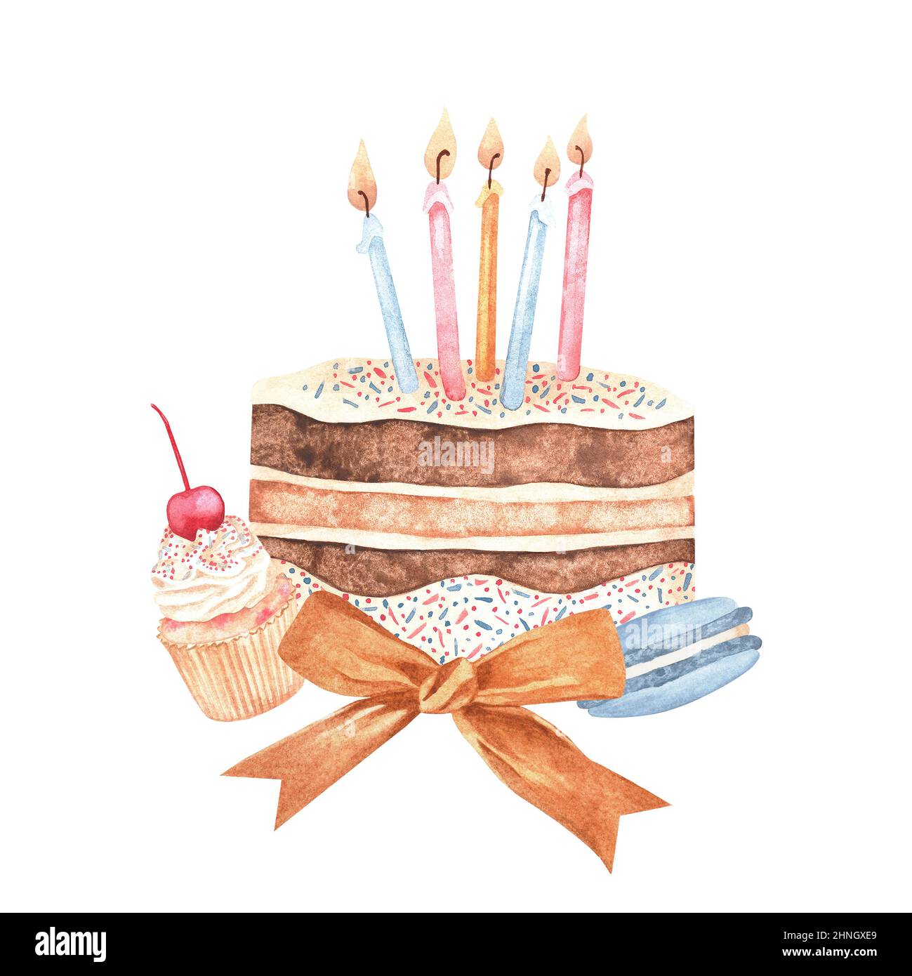 Pastel, pastelitos y macarrones. Ilustración vintage acuarela sobre el tema  del cumpleaños. Aislado sobre fondo blanco. Para su diseño Fotografía de  stock - Alamy