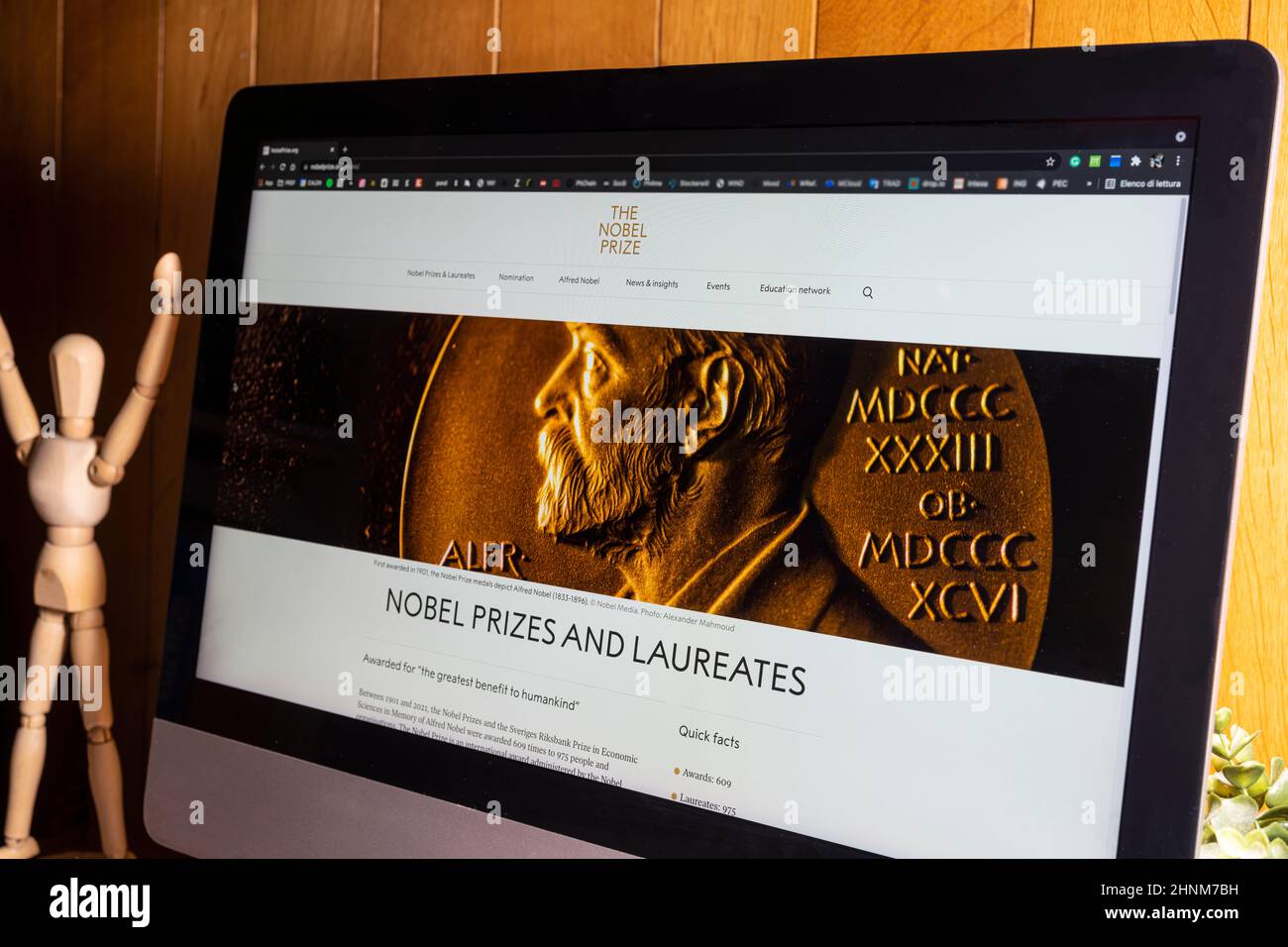 Sitio web del Premio Nobel Foto de stock